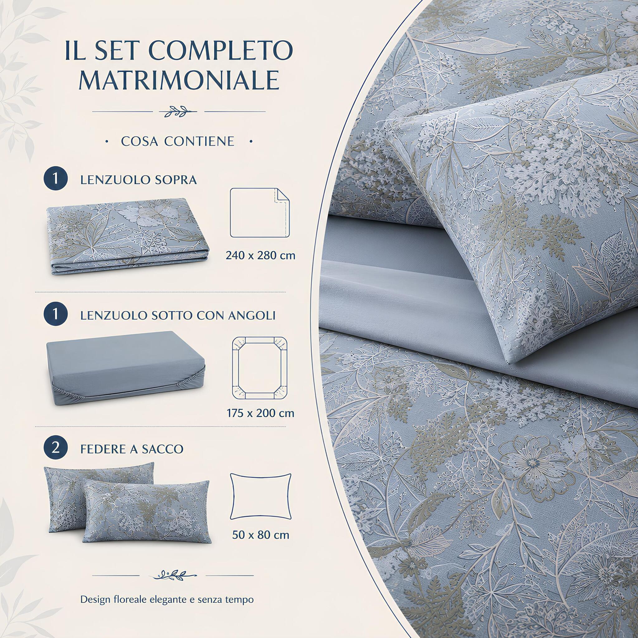Misure e contenuto della confezione del completo lenzuola matrimoniale Bassetti Aster