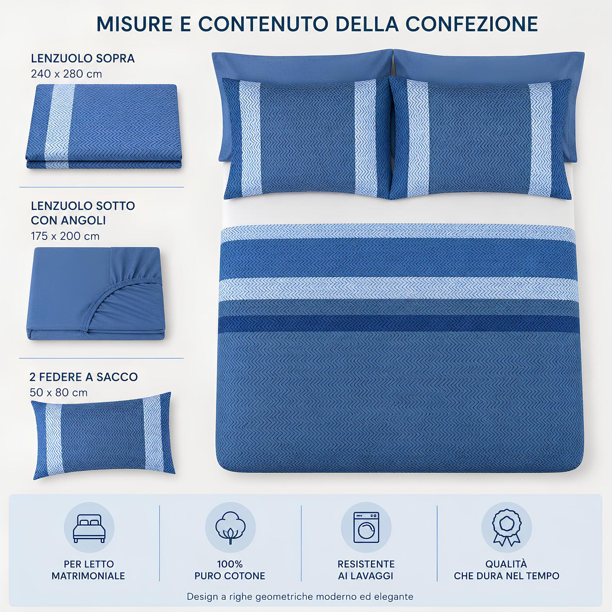 Misure e contenuto della confezione del completo lenzuola matrimoniale Bassetti Nostalgia