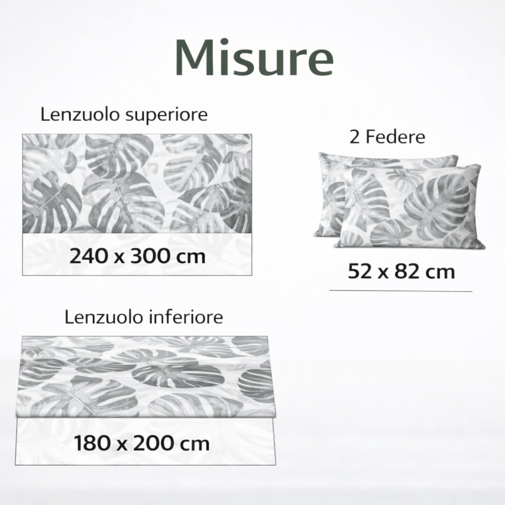 Misure completo lenzuola matrimoniale 240x300 180x200 con federe