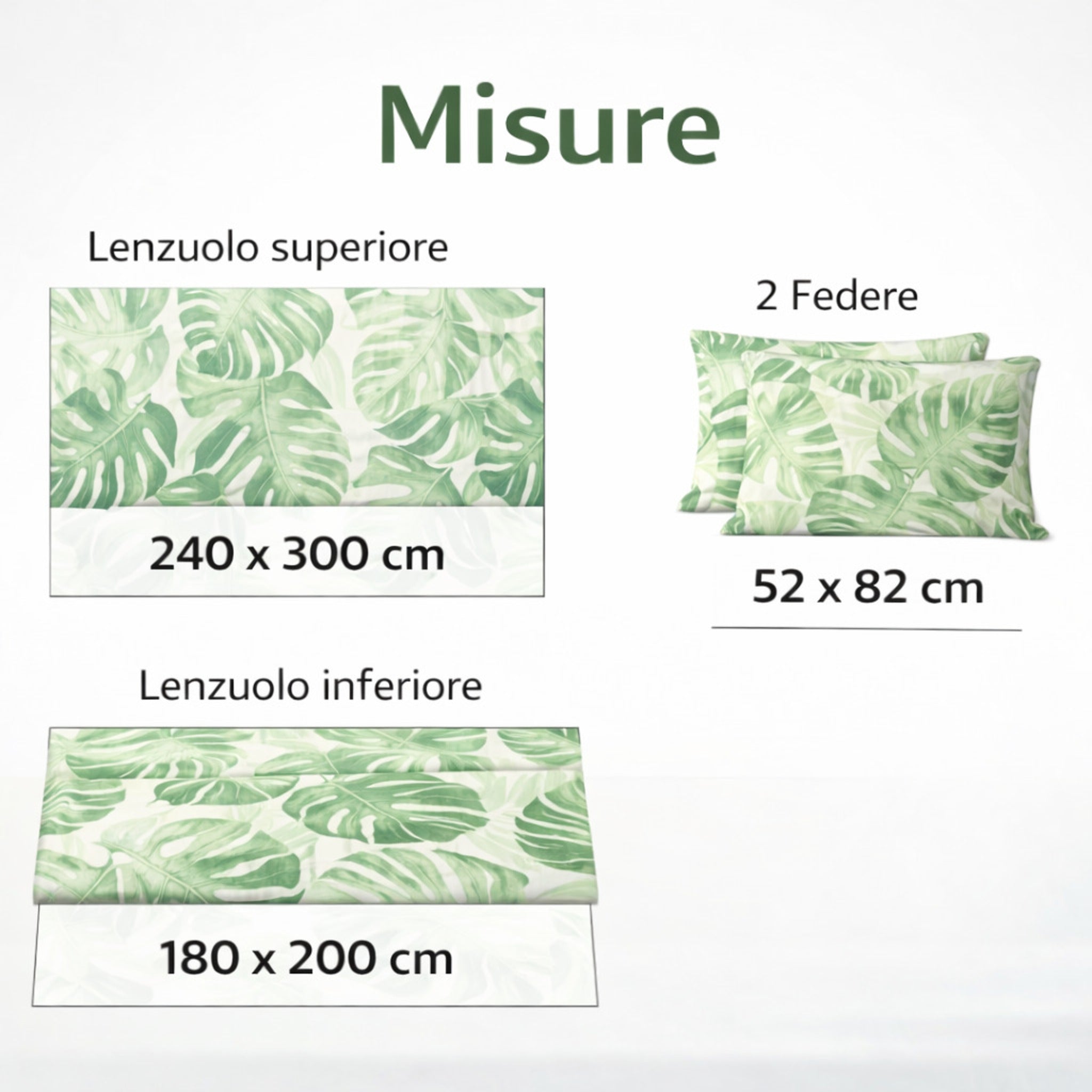 Misure completo lenzuola matrimoniale 240x300 180x200 con federe