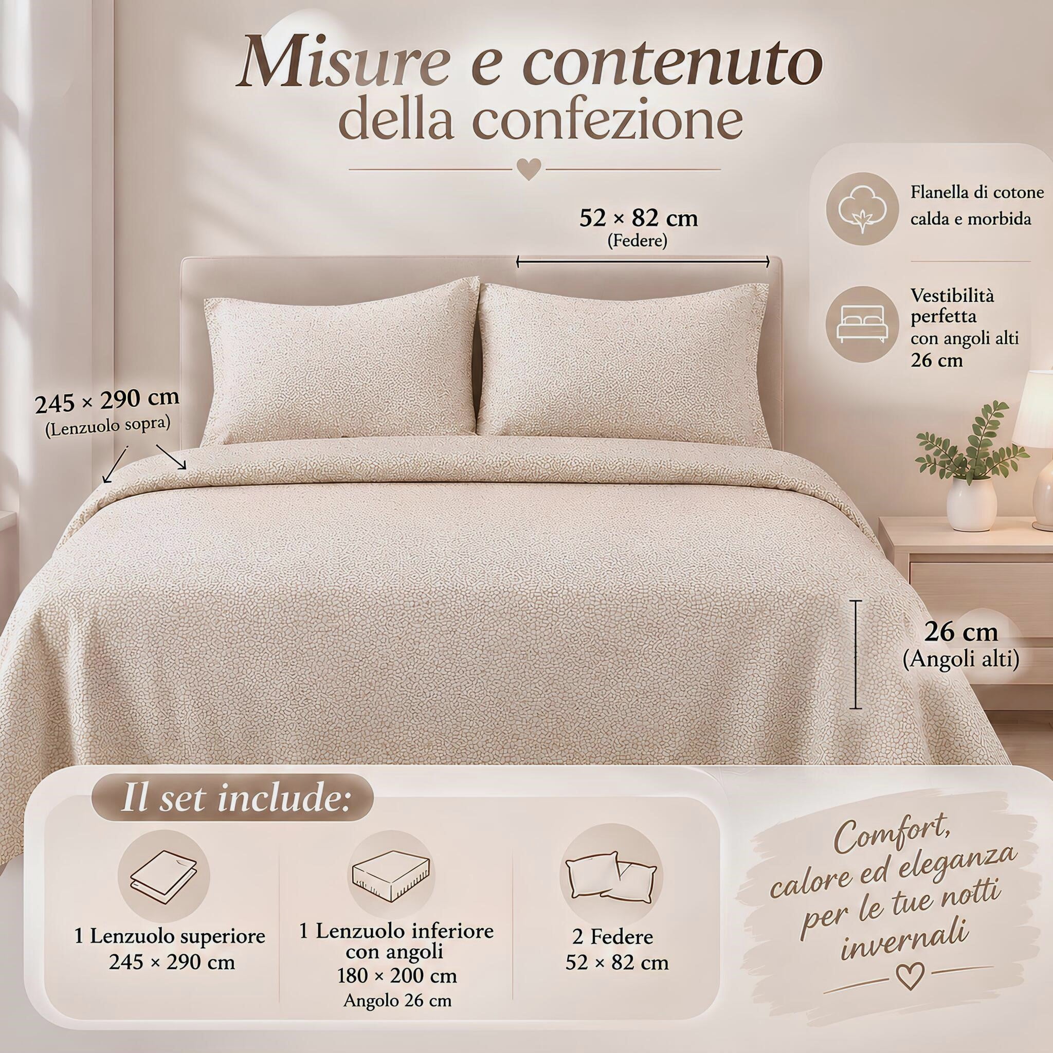Misure del completo lenzuola matrimoniale Rebecca Home Nicol colore beige