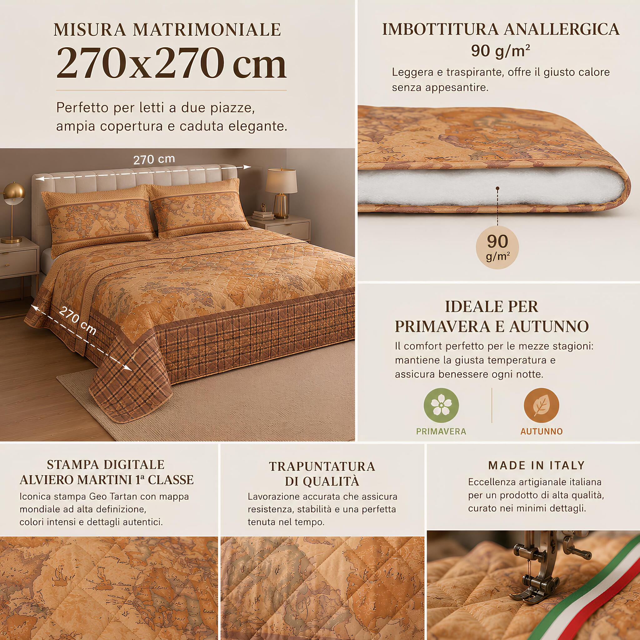 Dimensioni e caratteristiche del copriletto matrimoniale Alviero Martini Geo Tartan 270x270 cm
