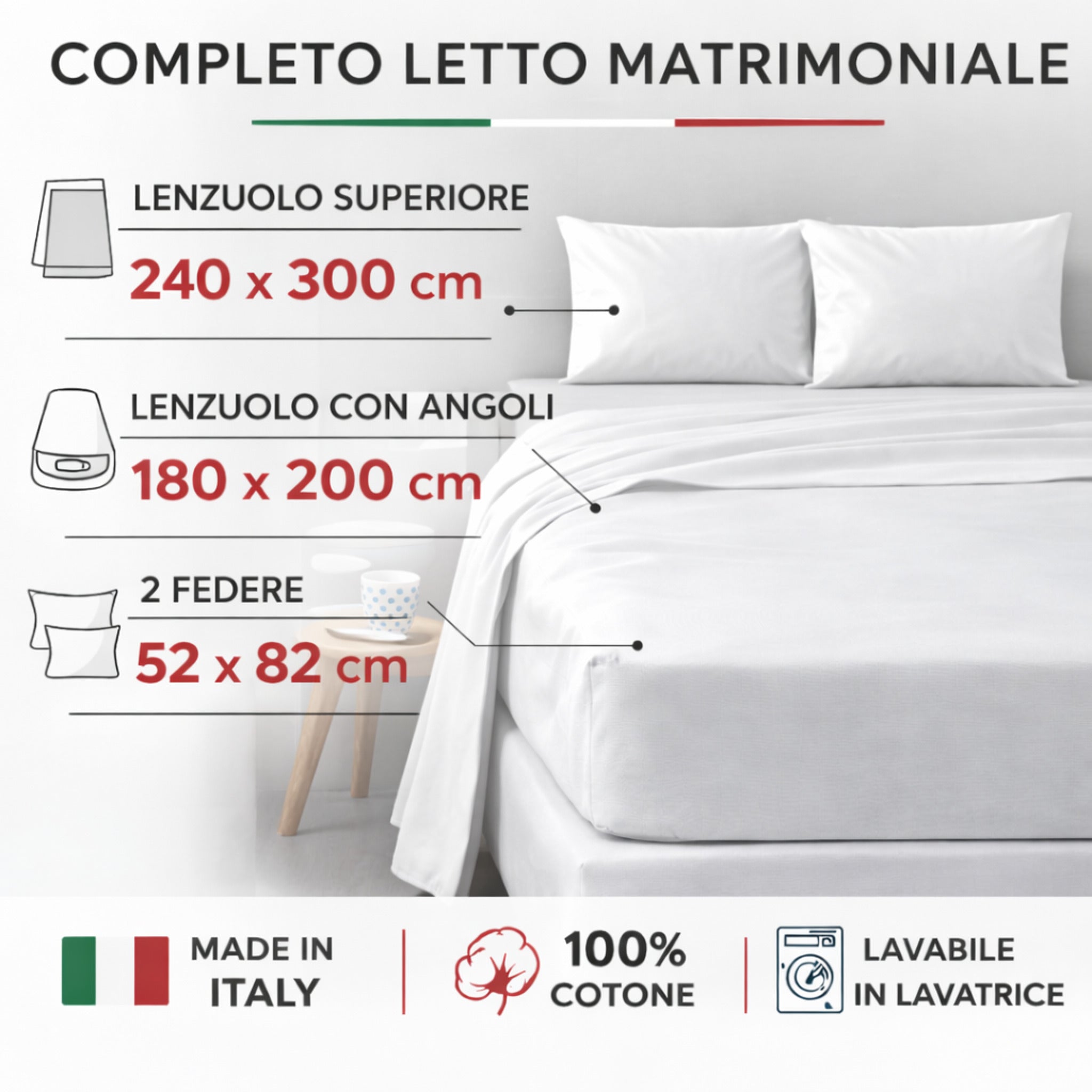 Dimensioni completo lenzuola matrimoniale Zambaiti Sugar