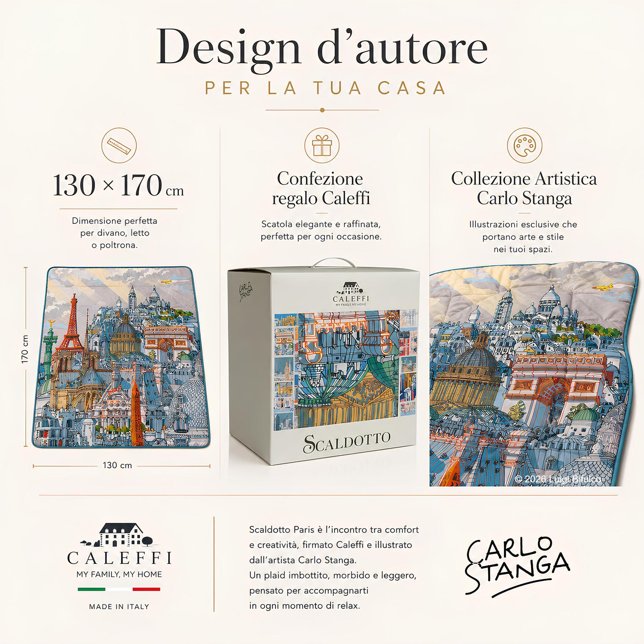 Misure dello Scaldotto Caleffi Paris 130x170 cm con confezione regalo originale Caleffi