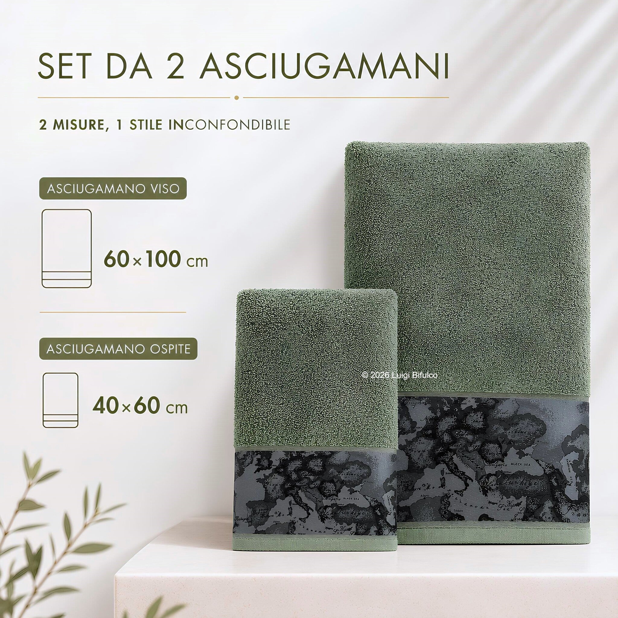 Misure del set asciugamani Alviero Martini con asciugamano viso 60x100 cm e ospite 40x60 cm