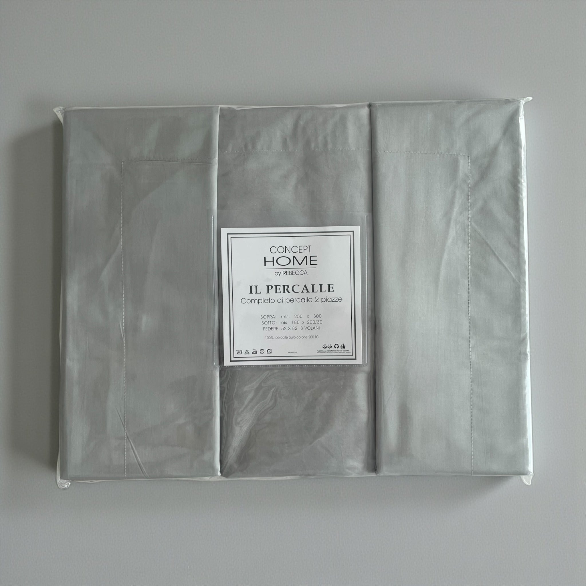 Packaging completo lenzuola matrimoniale grigio Rebecca Home