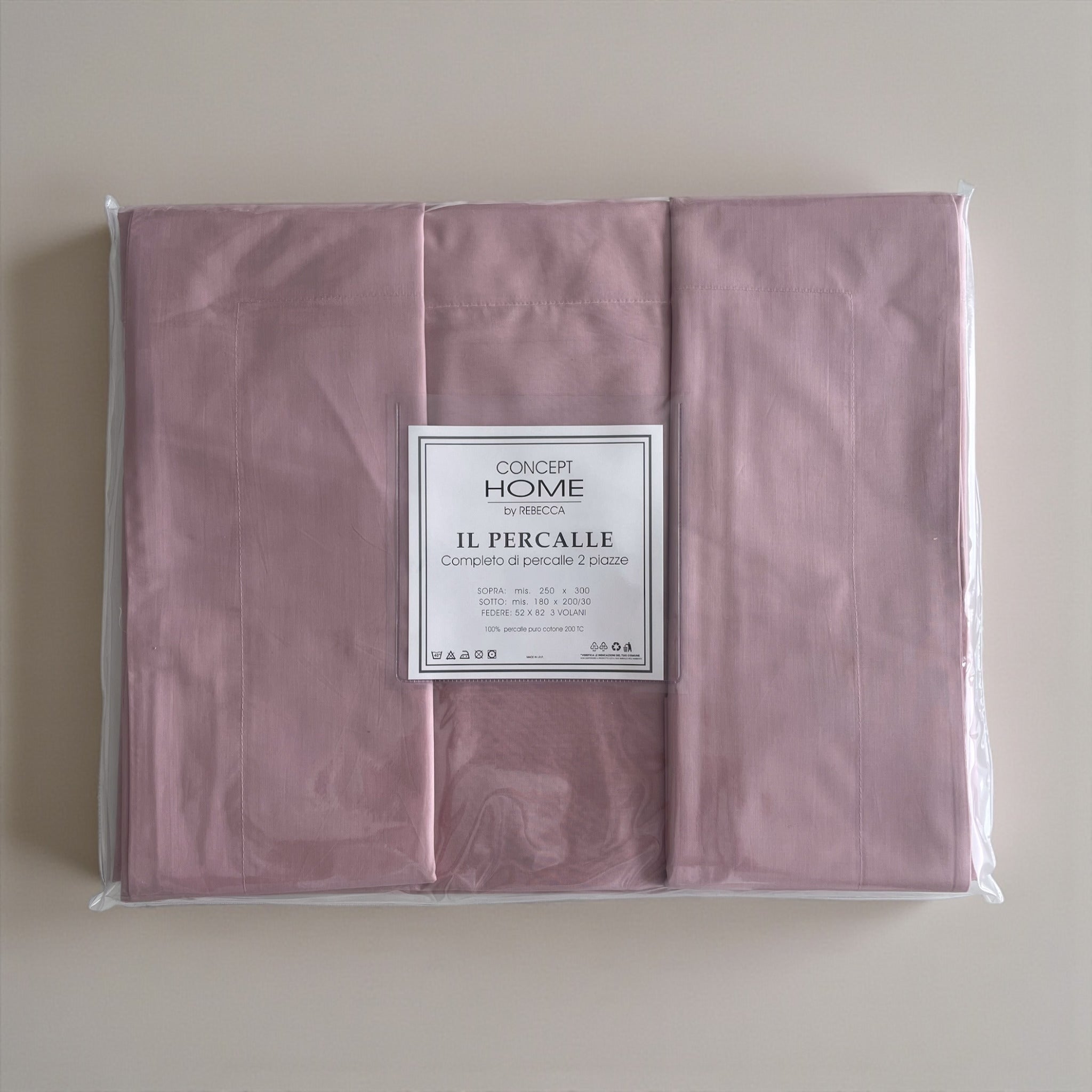 Confezione completo lenzuola matrimoniale rosa antico Rebecca Home
