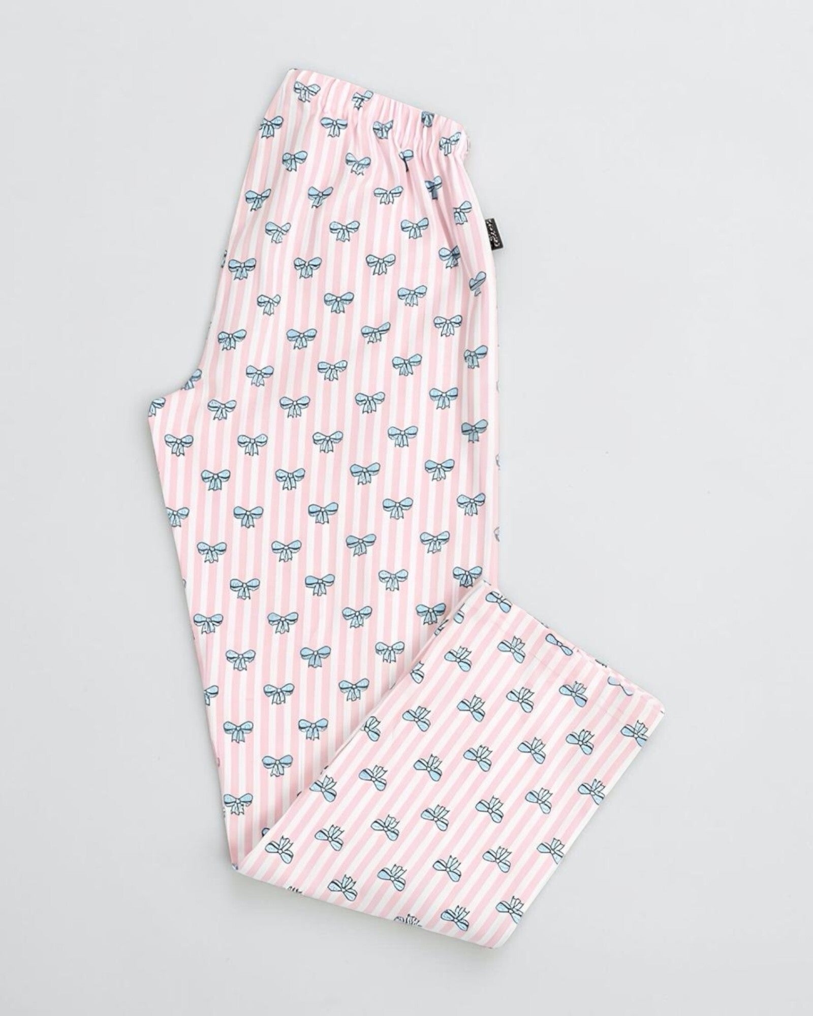 Pantalone Pigiama Santoro Gorjuss 60837 rosa a righe con fantasia fiocchi azzurri