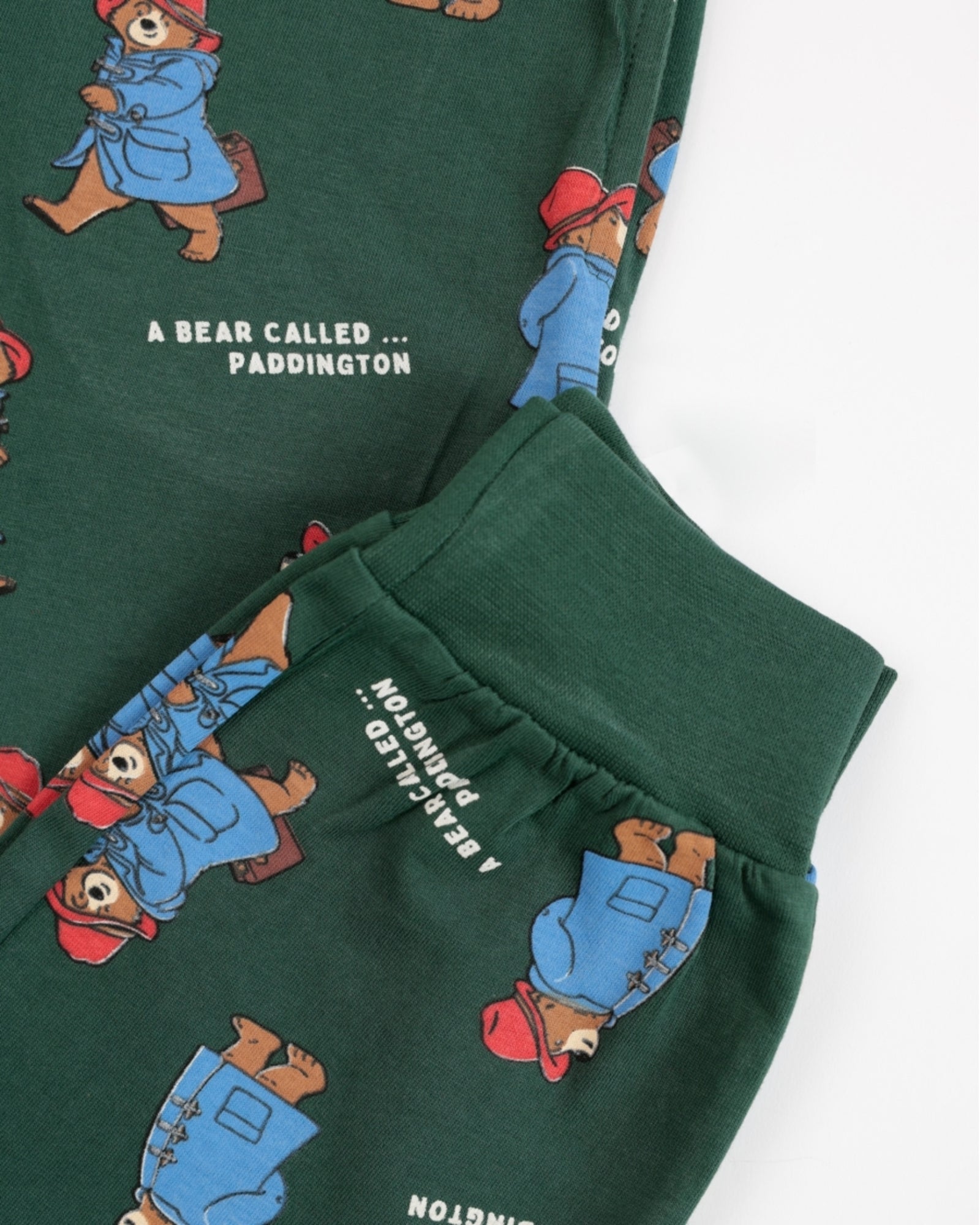 Pantalone lungo verde pigiama uomo Paddington con fantasia stampata e polsini