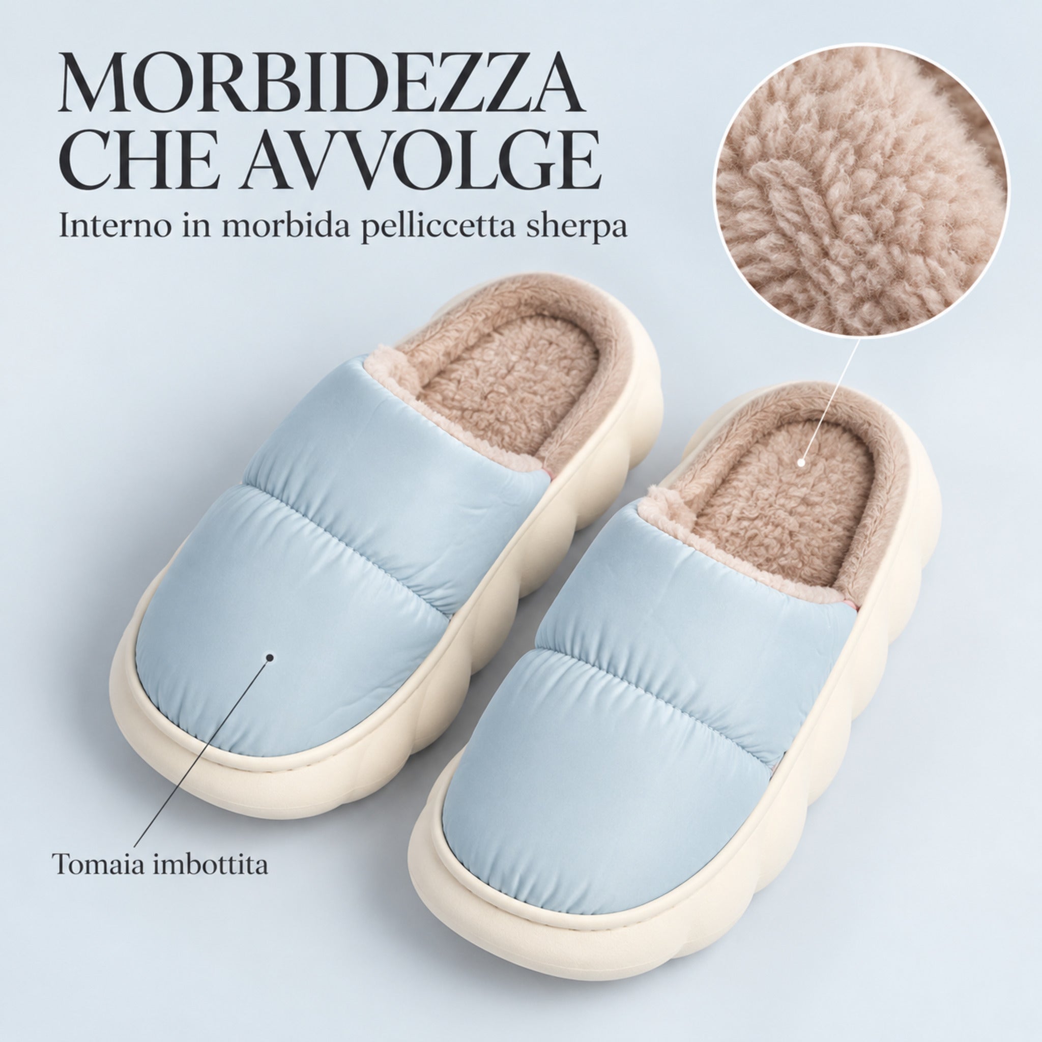 Dettaglio interno in morbida pelliccetta sherpa della pantofola donna Admas 69026