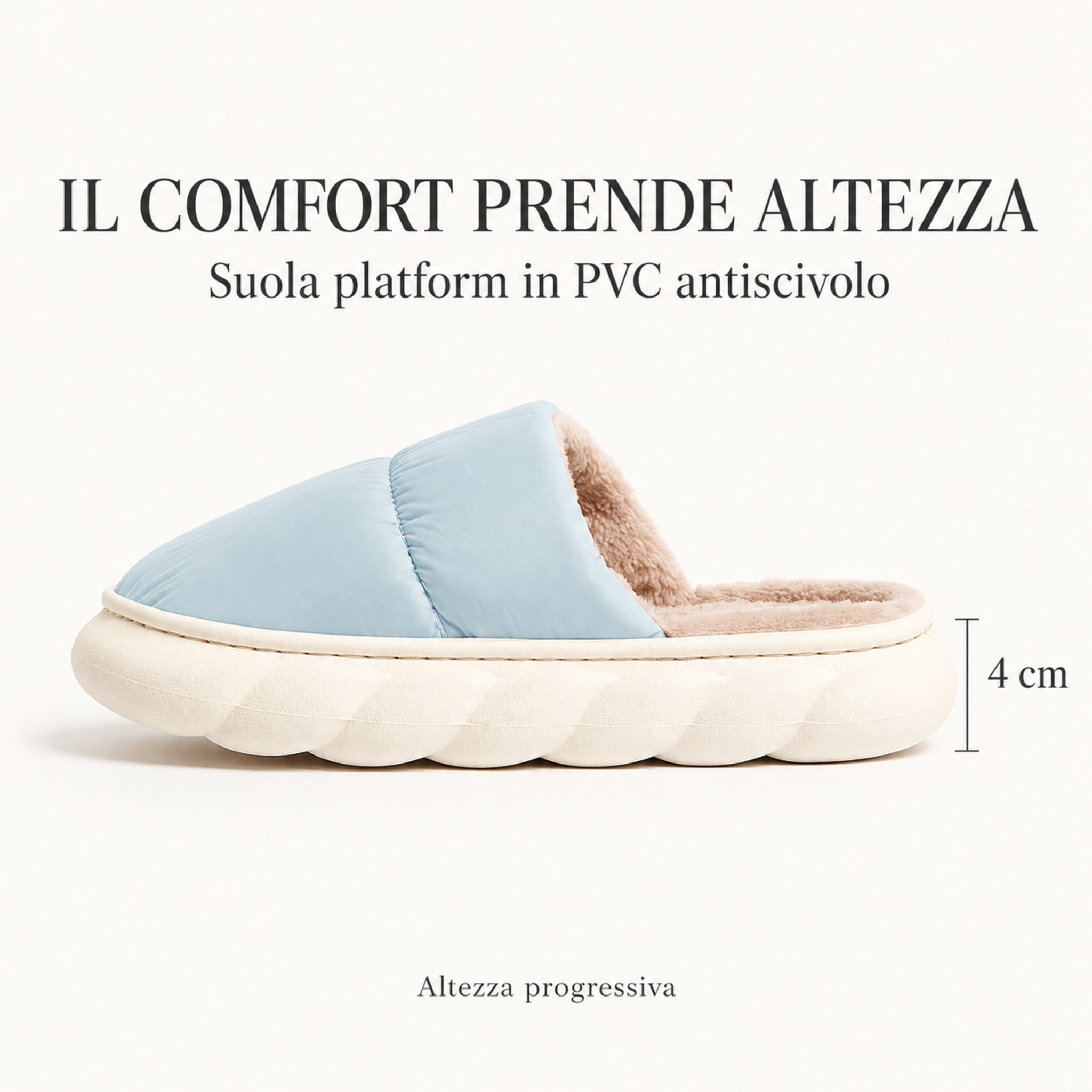 Vista laterale della pantofola donna Admas 69026 con suola platform antiscivolo da 4 cm