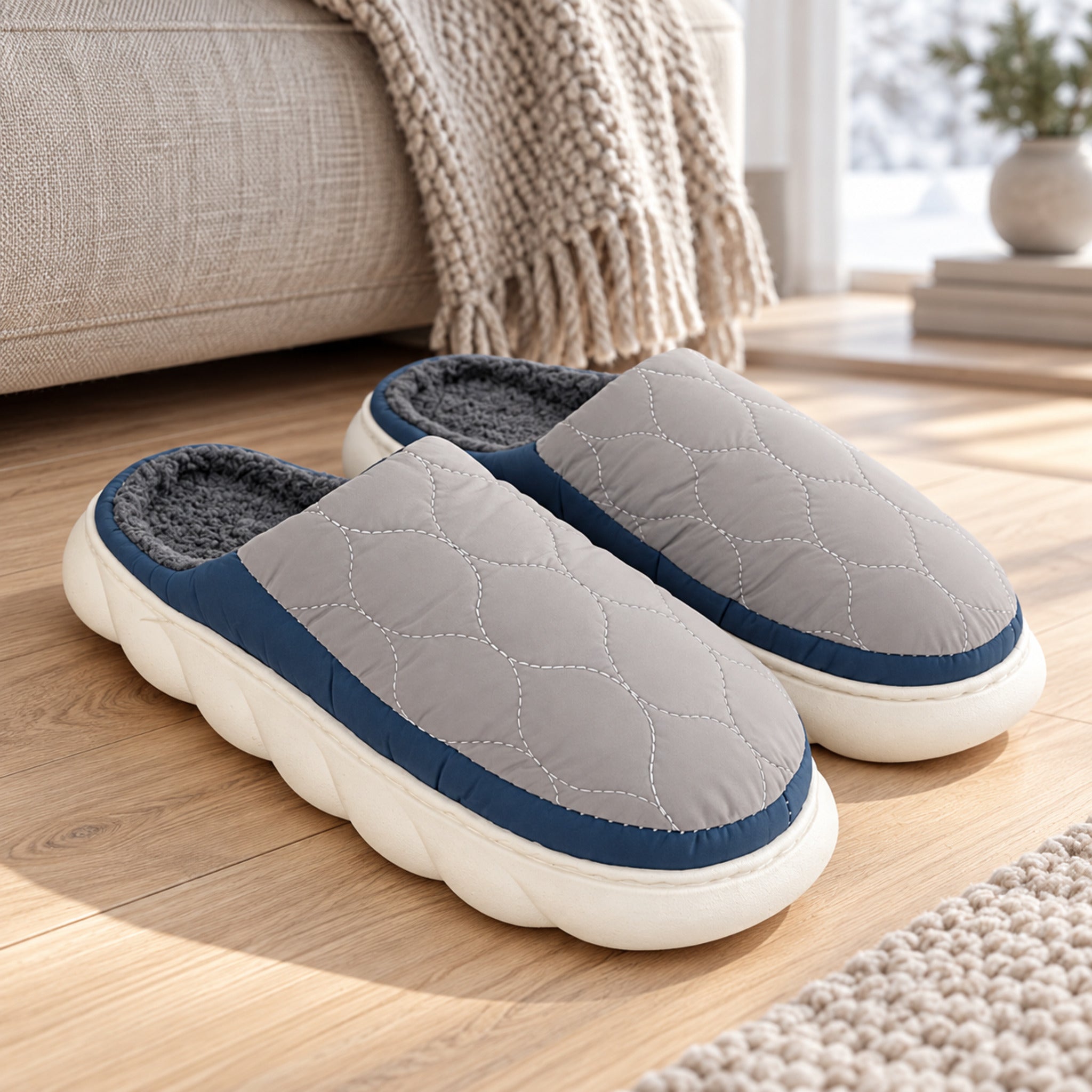 Pantofola uomo Admas 69051 grigia con interno sherpa e suola platform