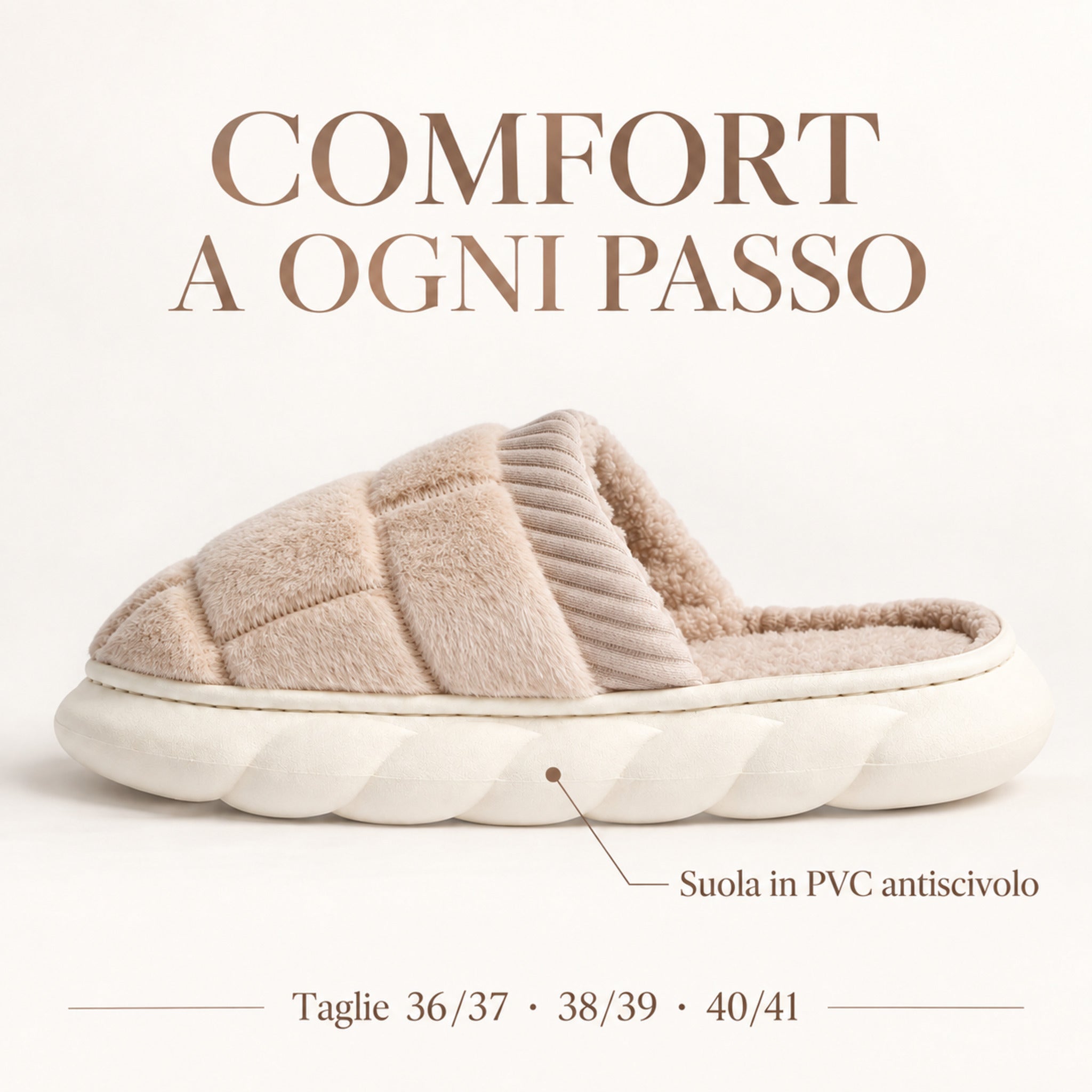 Pantofole Admas Art. 69025 Champagne con suola PVC antiscivolo e punta chiusa