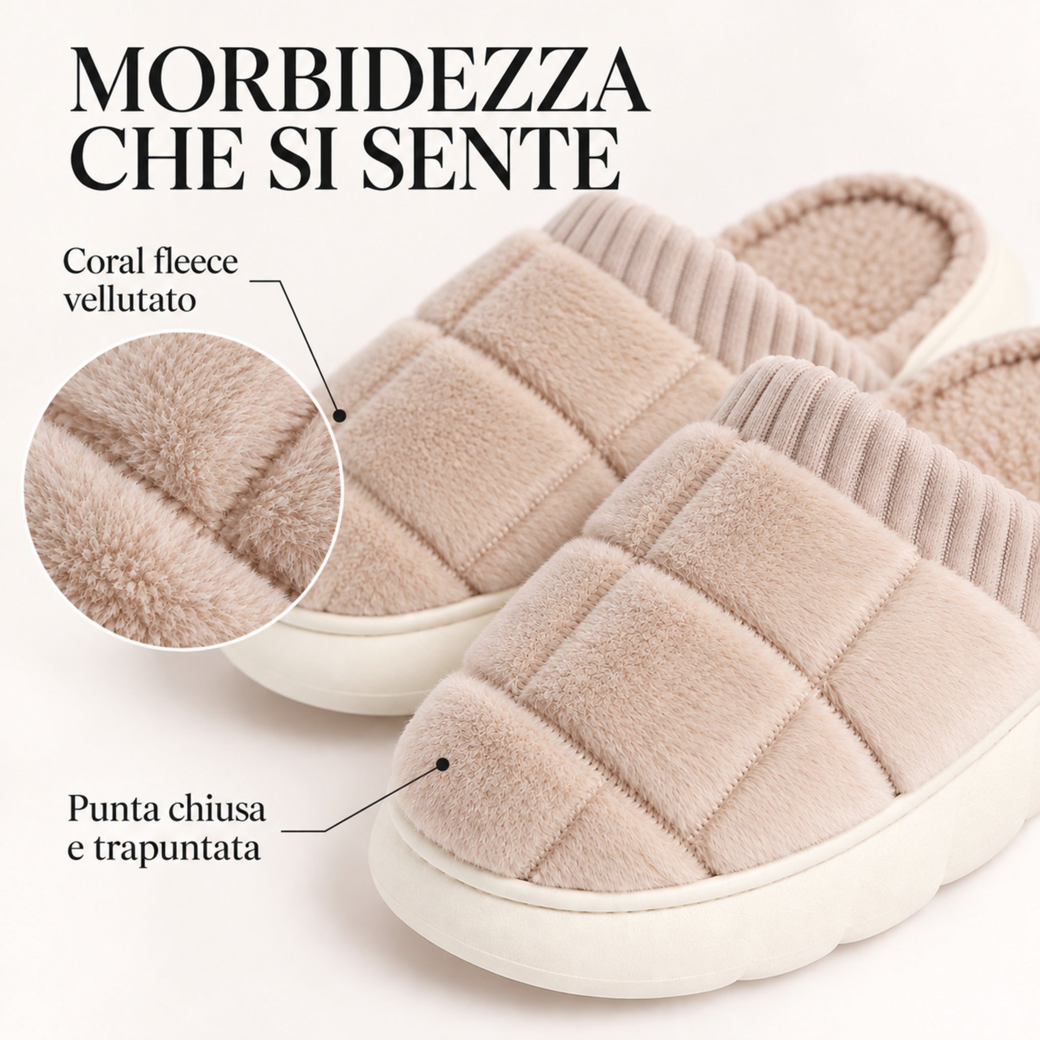 Pantofole Admas Champagne con coral fleece vellutato e lavorazione trapuntata