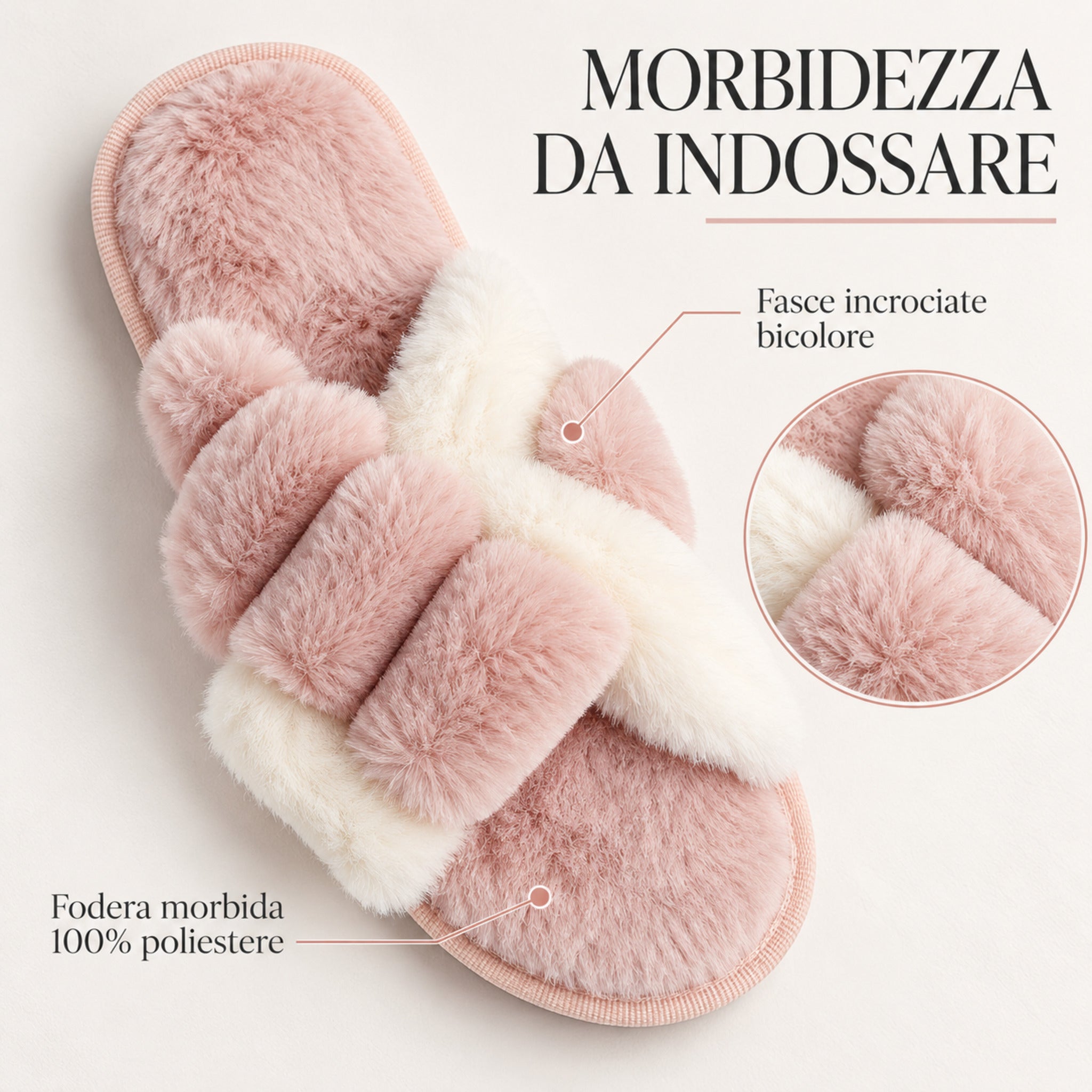 Pantofole donna Admas Art. 69017 rosa e panna in coral con fasce incrociate bicolore