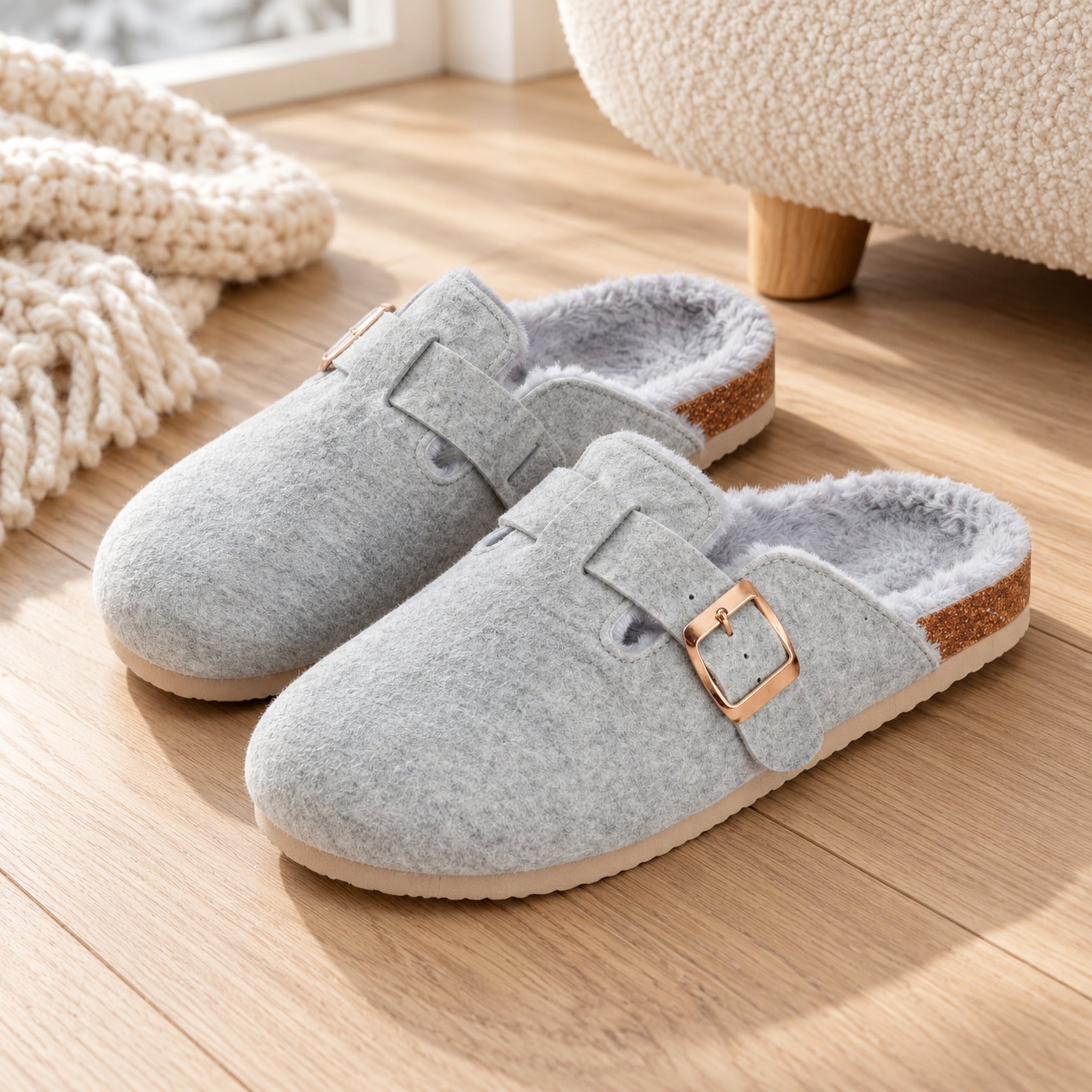 Pantofole donna Admas Boston Art. 69042 grigio con interno in coral fleece