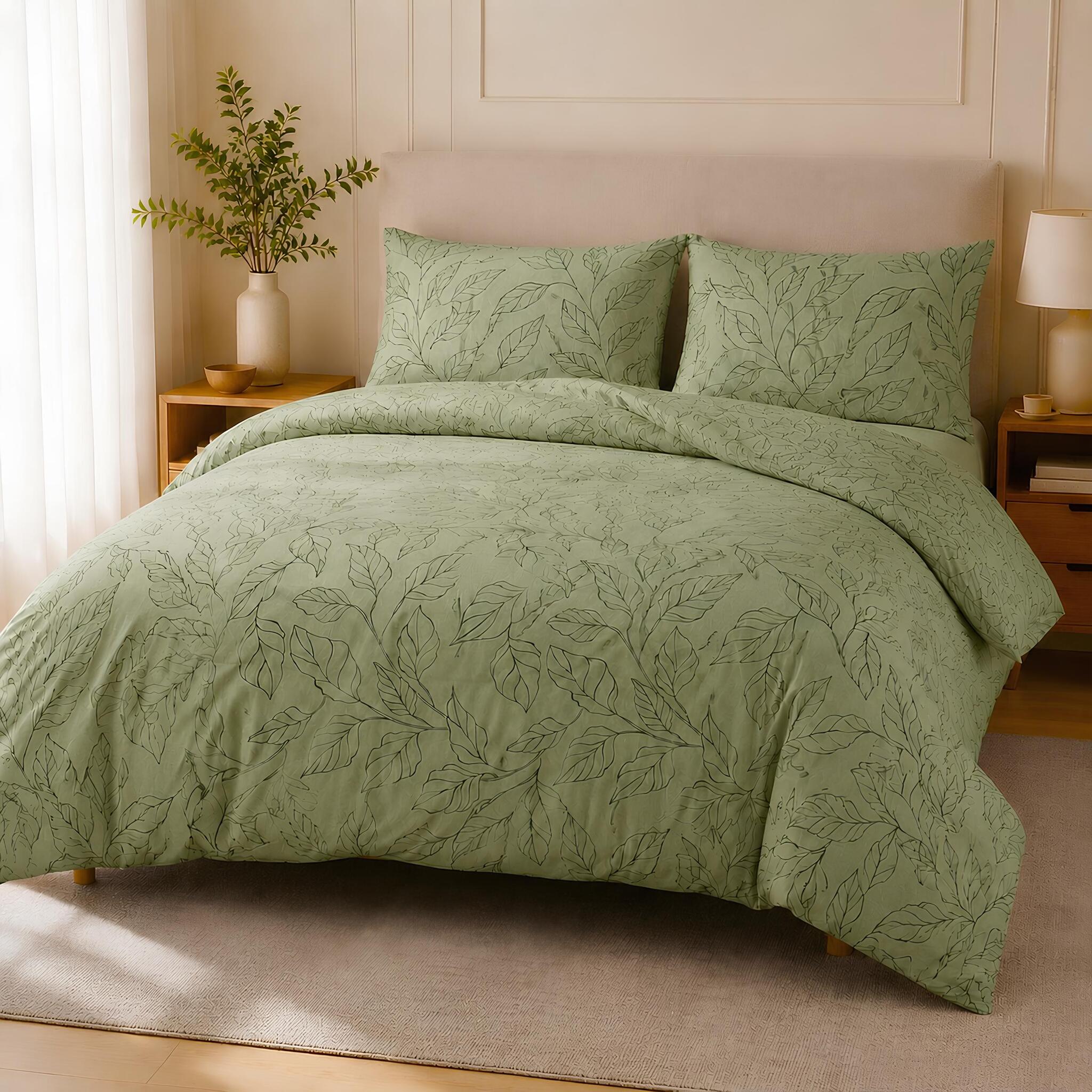 Parure copripiumino matrimoniale Zambaiti Prion verde 100% cotone su letto