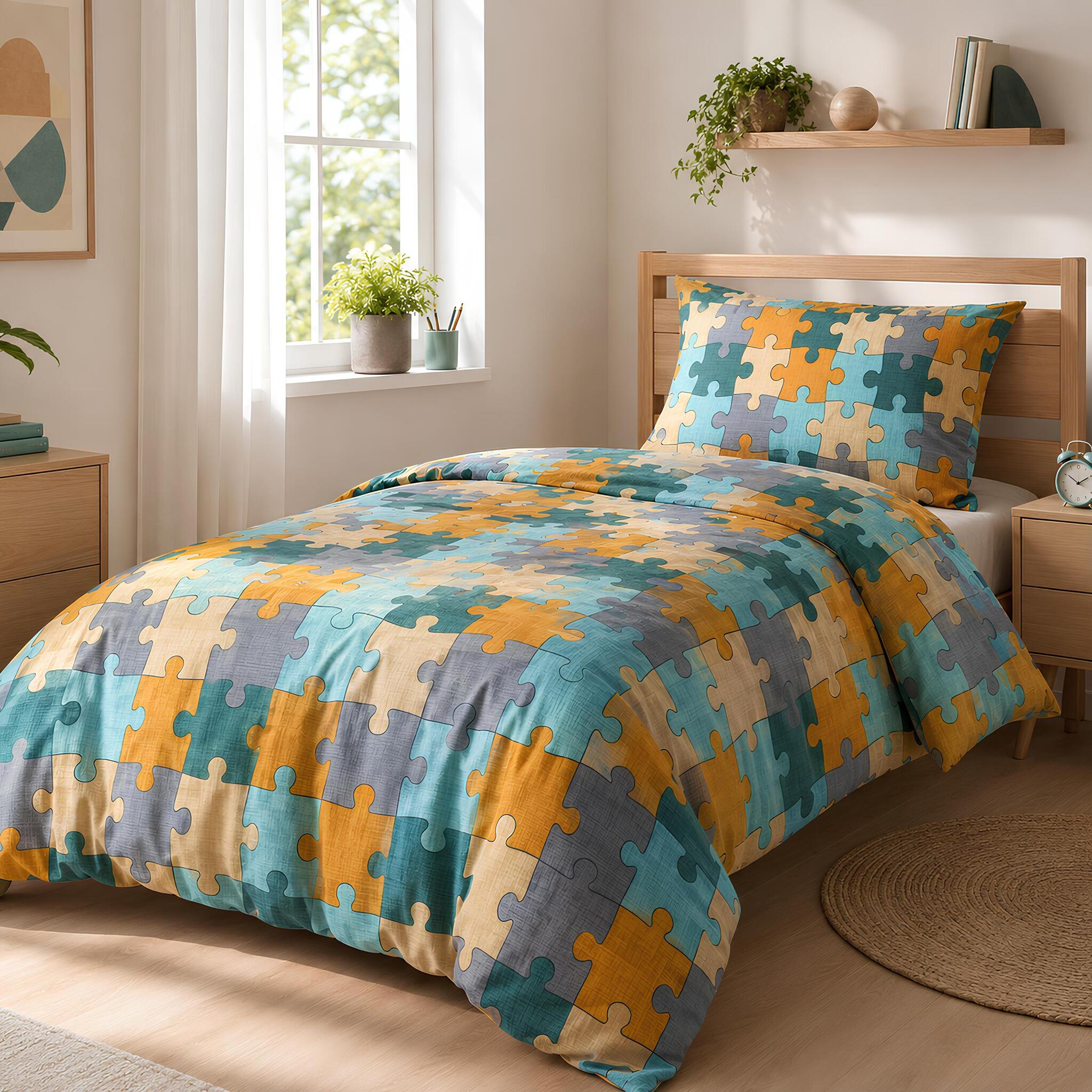Parure copripiumino singolo Zambaiti Break con fantasia puzzle multicolor