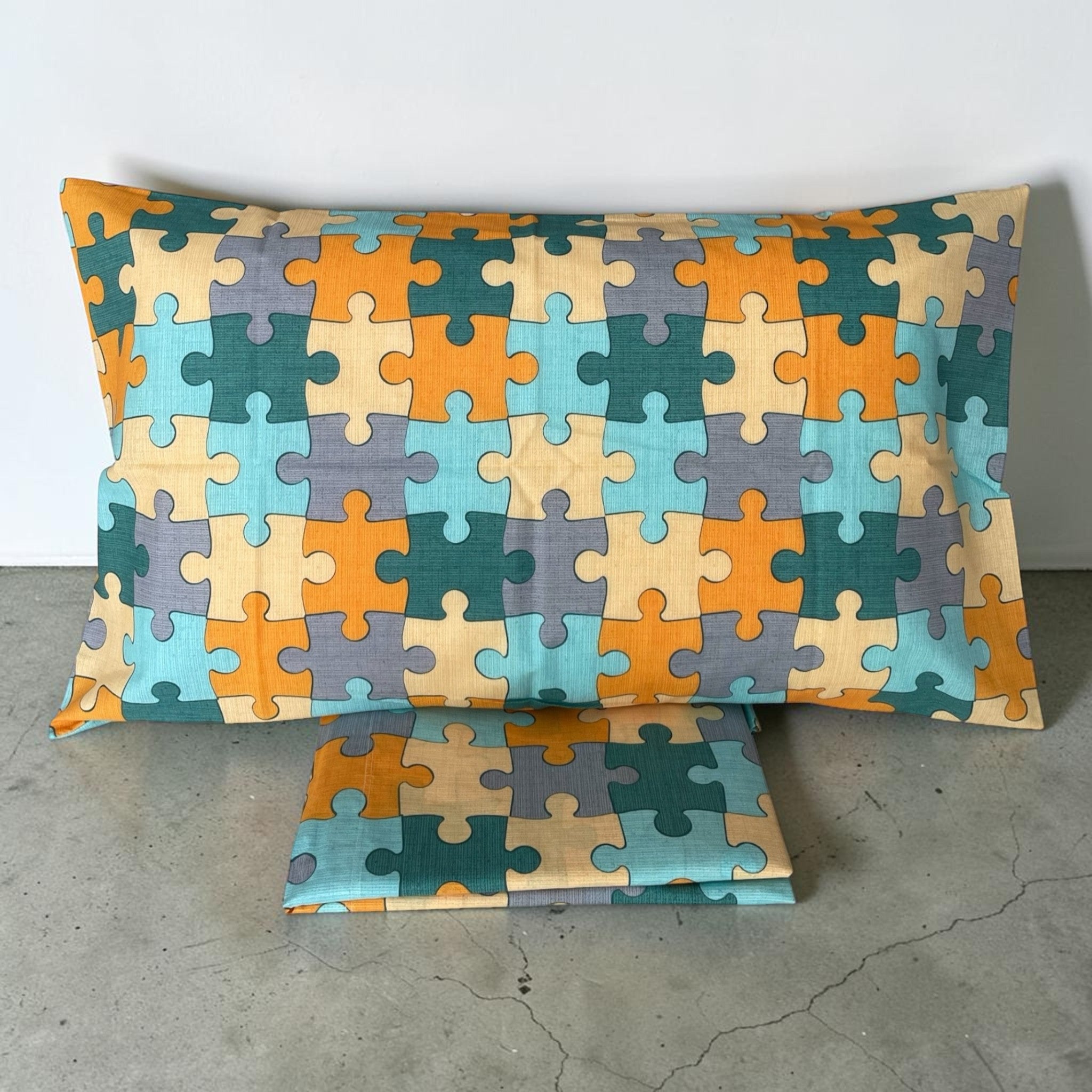 Federa e sacco copripiumino Zambaiti Break con puzzle petrolio e multicolor