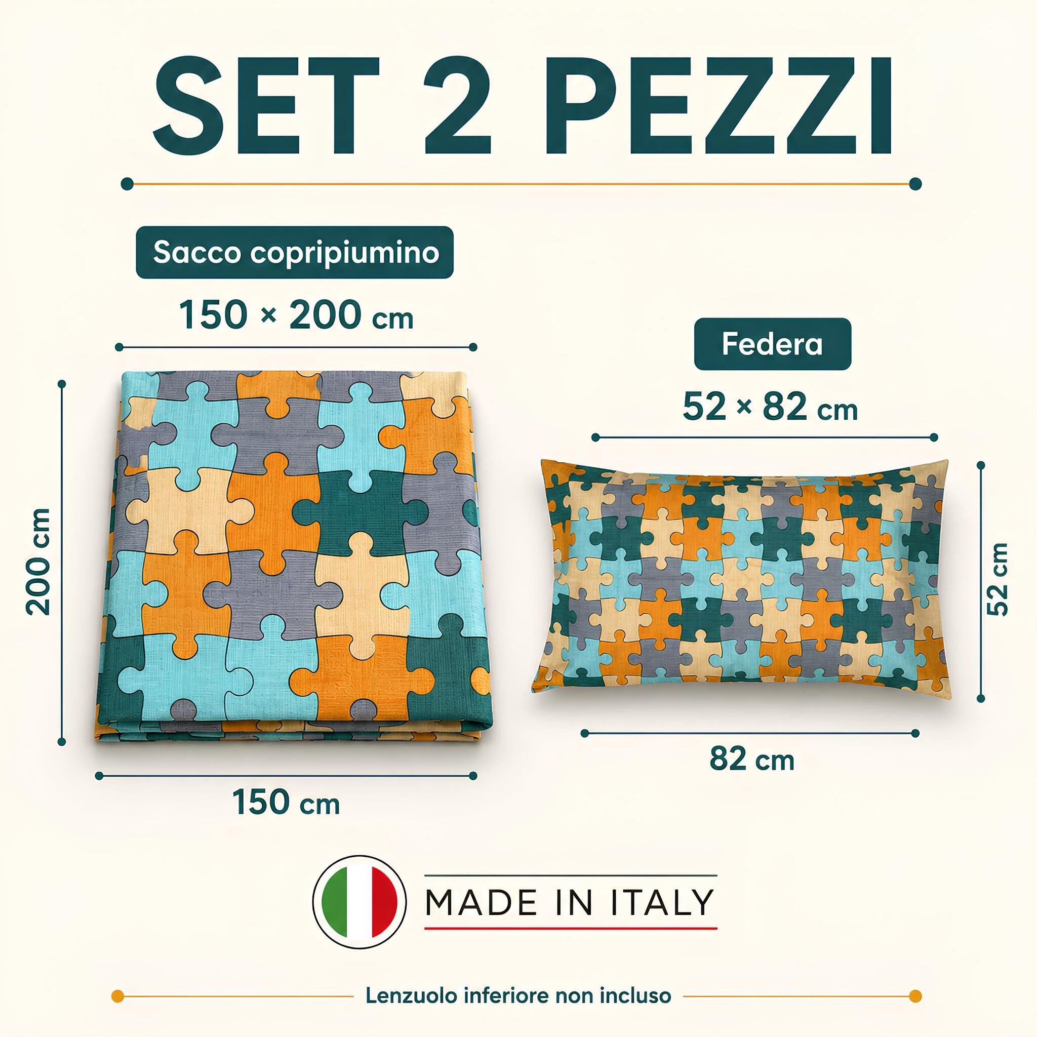 Misure parure singola Zambaiti Break con sacco 150x200 cm e federa 52x82 cm