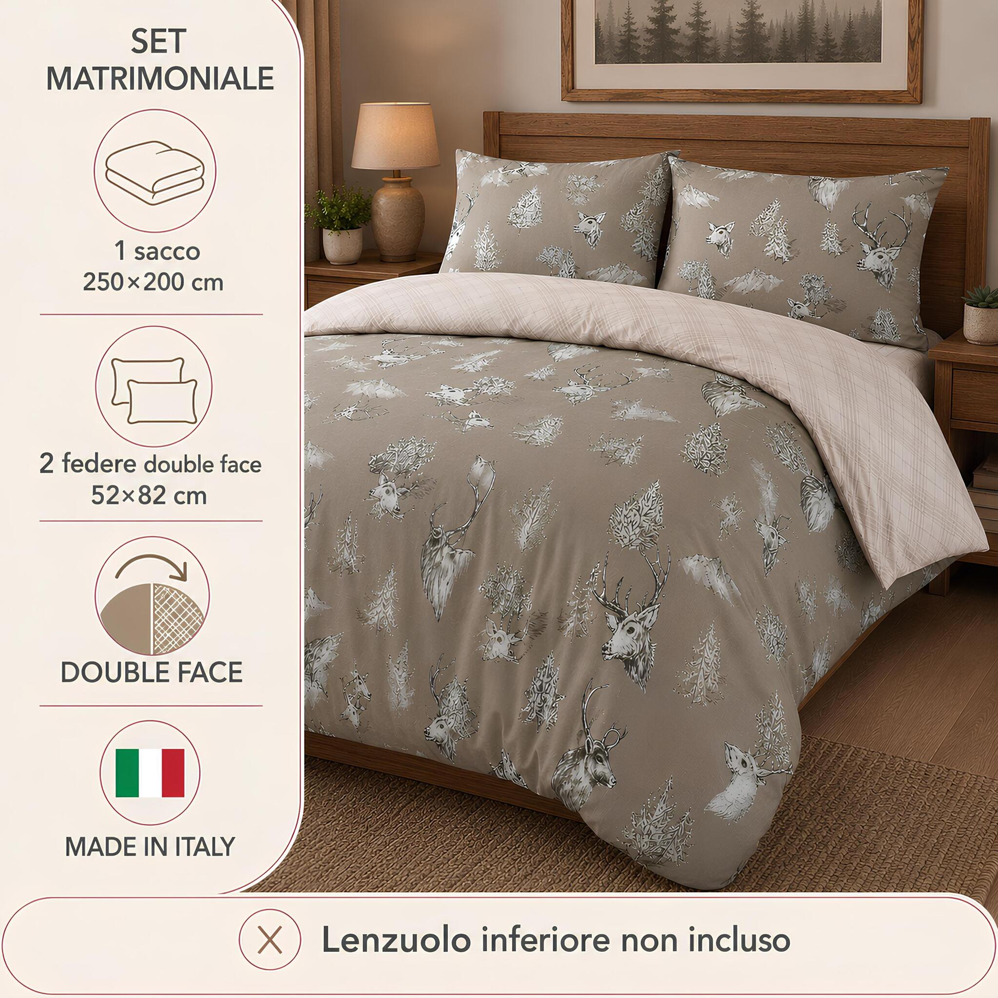 Parure Zambaiti Deer con sacco 250x200 cm e due federe double face 52x82 cm