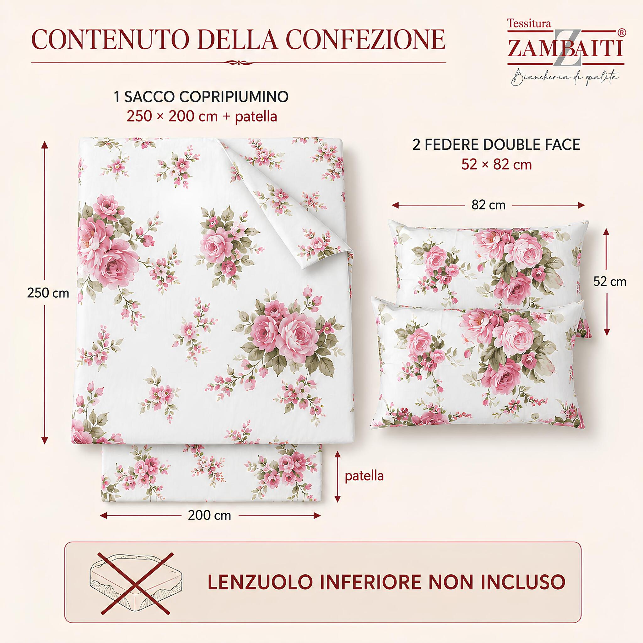Parure Zambaiti Heavy con sacco copripiumino 250x200 cm e due federe double face 52x82 cm