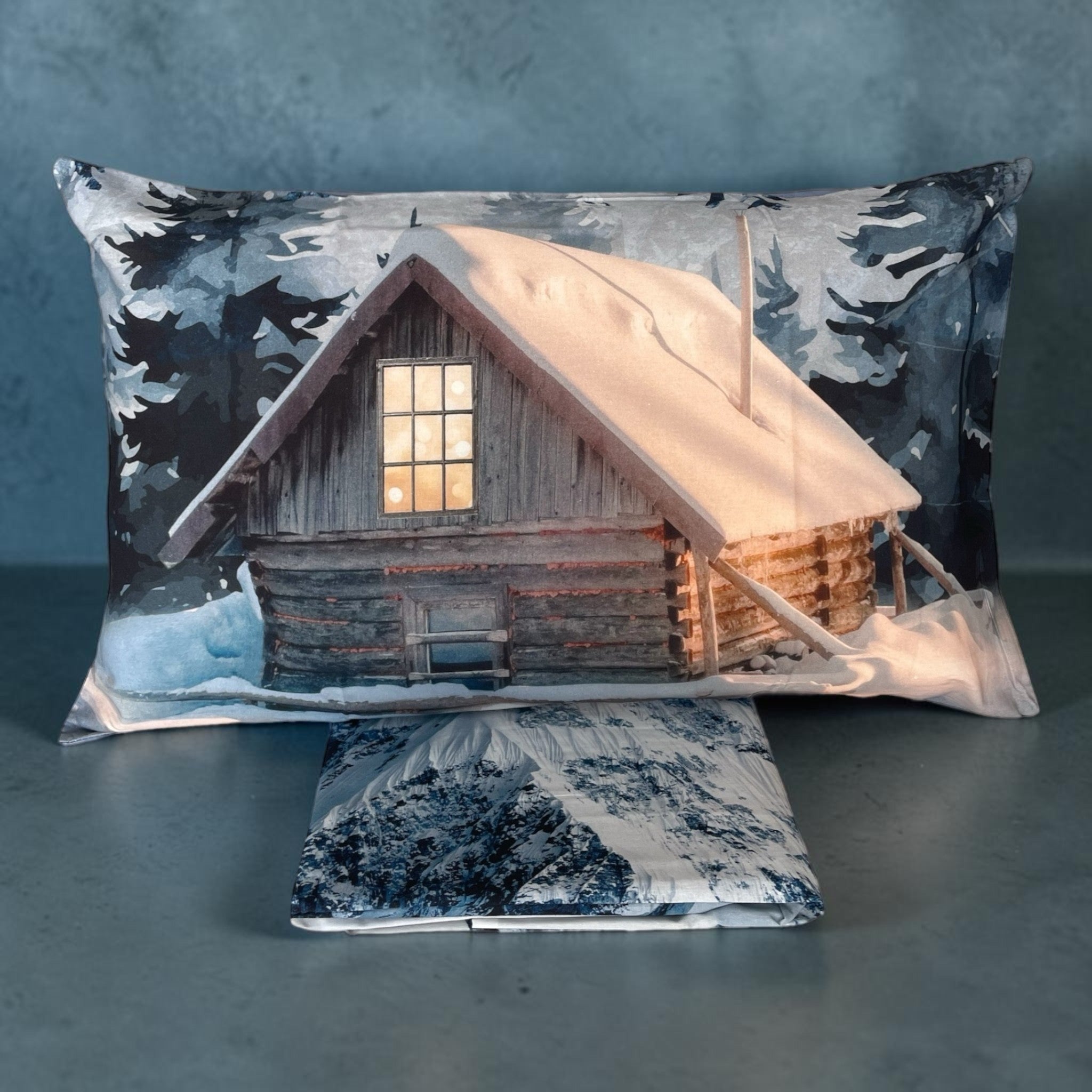 Federa e sacco copripiumino Zambaiti Malgat con chalet innevato illuminato