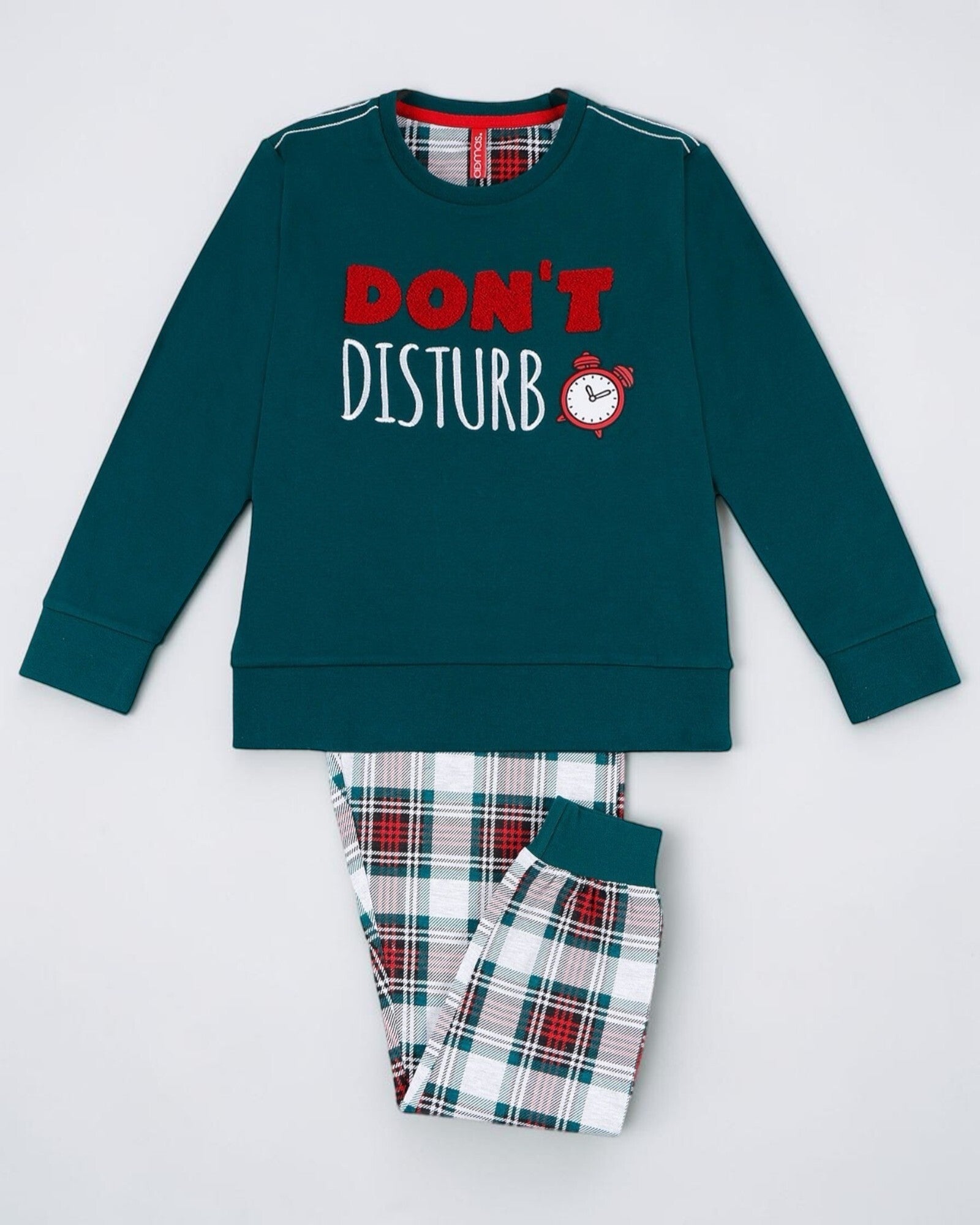 Completo Pigiama Bambina Admas 55215 con maglia verde e pantalone lungo scozzese