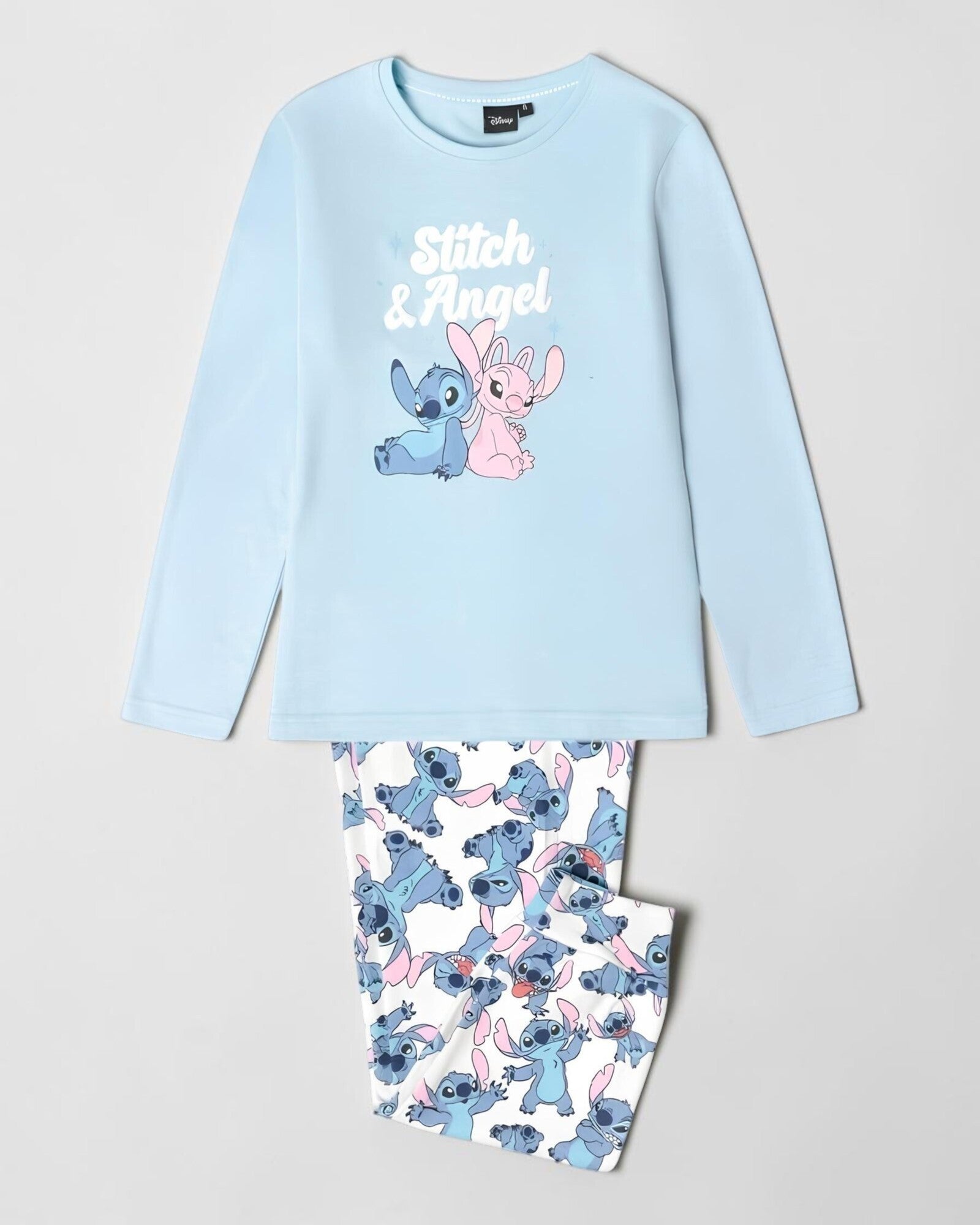 Pigiama bambina Disney Stitch & Angel 63266 con maglia azzurra e pantalone stampato