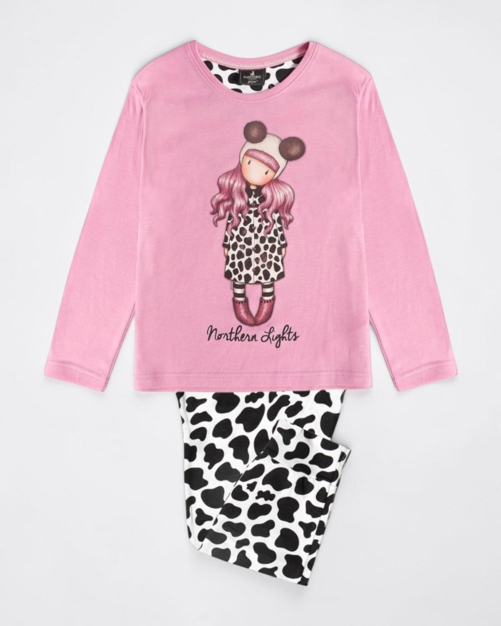 Pigiama bambina Santoro 56626 Northern Lights completo con maglia rosa e pantalone animalier