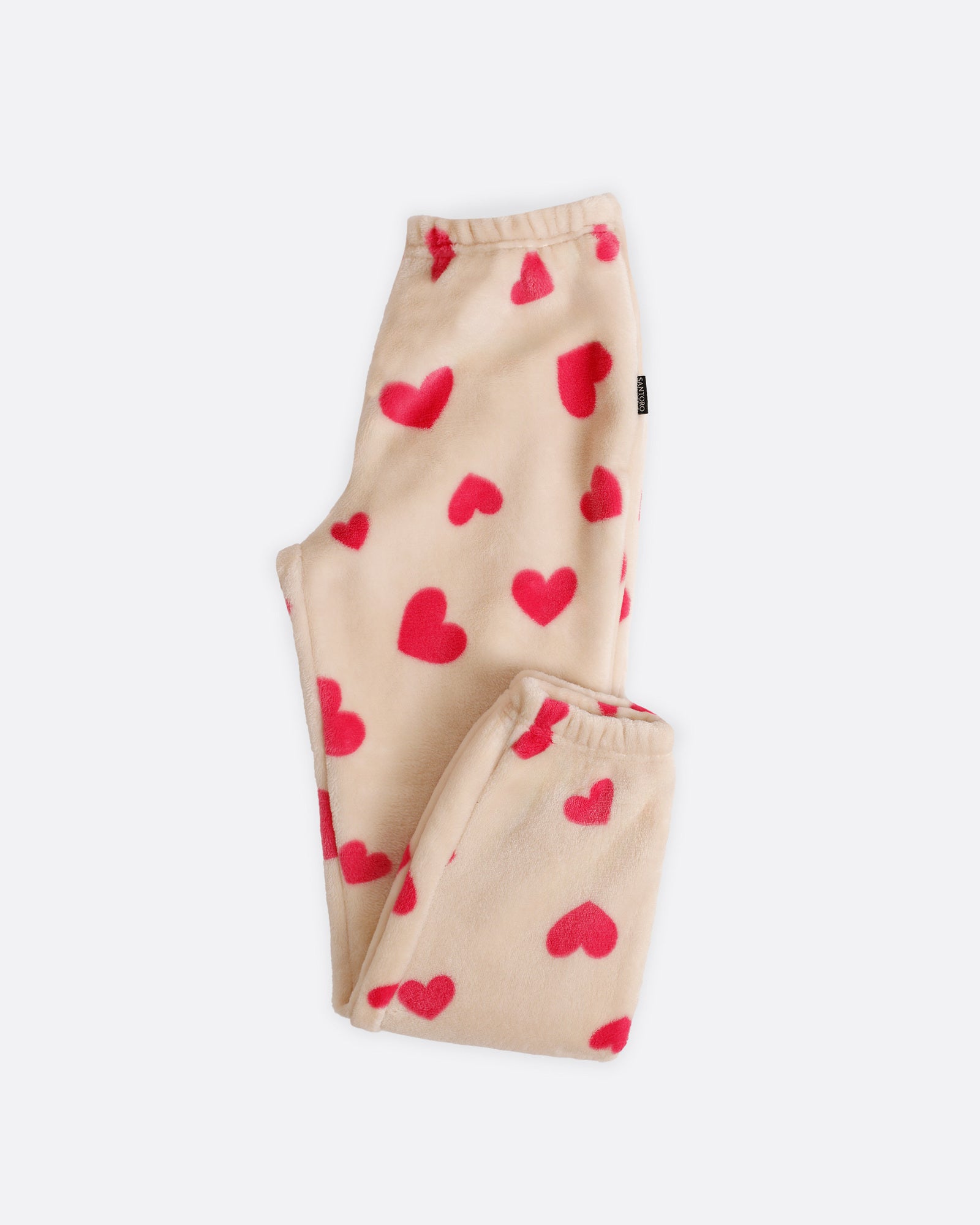 Pantalone pigiama bambina Santoro Art. 62410 in coral fleece panna con cuori rosa e fucsia