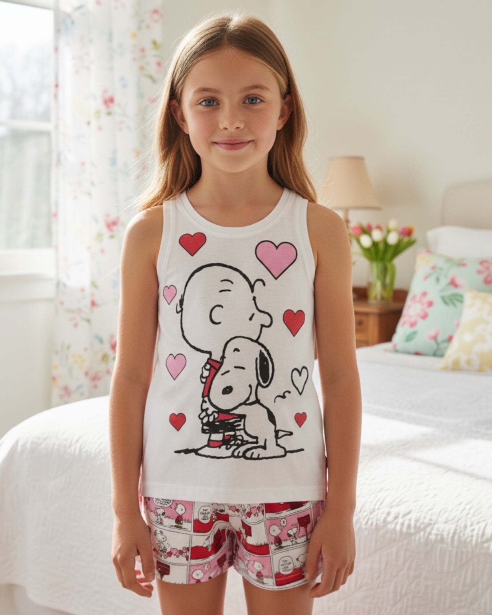 pigiama bambina snoopy cotone estivo canotta cuori