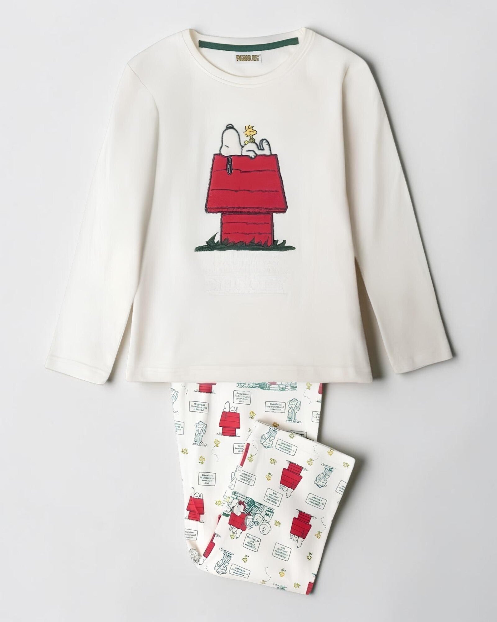 Pigiama bambina Snoopy Peanuts 63462 con maglia écru e pantalone stampato