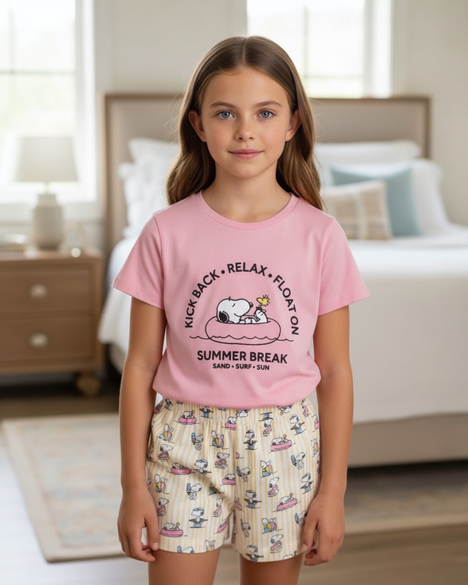 pigiama bambina snoopy rosa cotone estivo completo