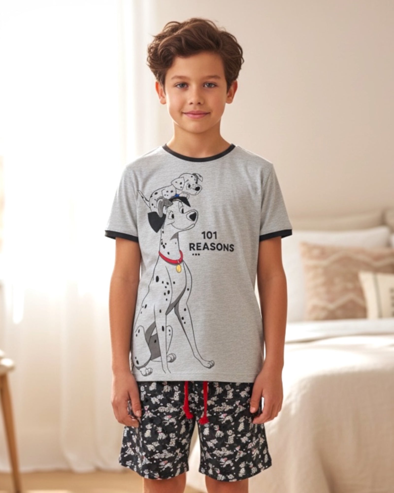 Pigiama bambino Disney La Carica dei 101 cotone estivo grigio completo