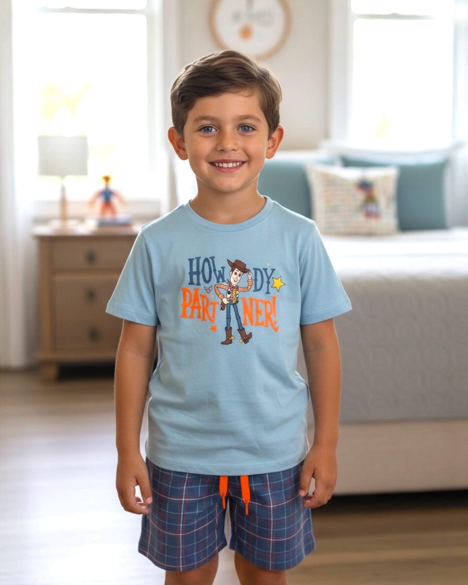 Pigiama bambino Disney Toy Story cotone estivo azzurro con pantaloncino