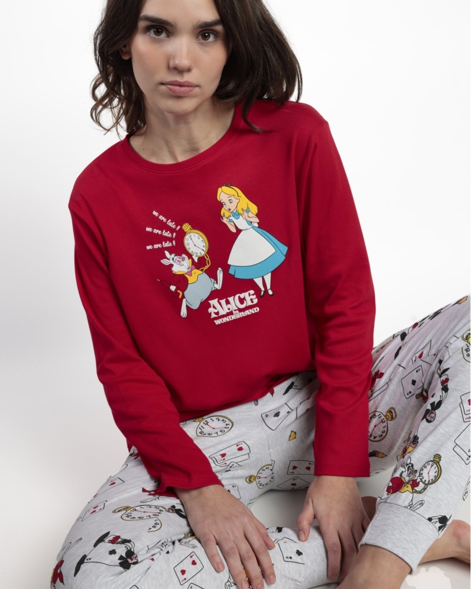 Vista posteriore pigiama donna Disney Alice in Wonderland con pantaloni grigio vigoré