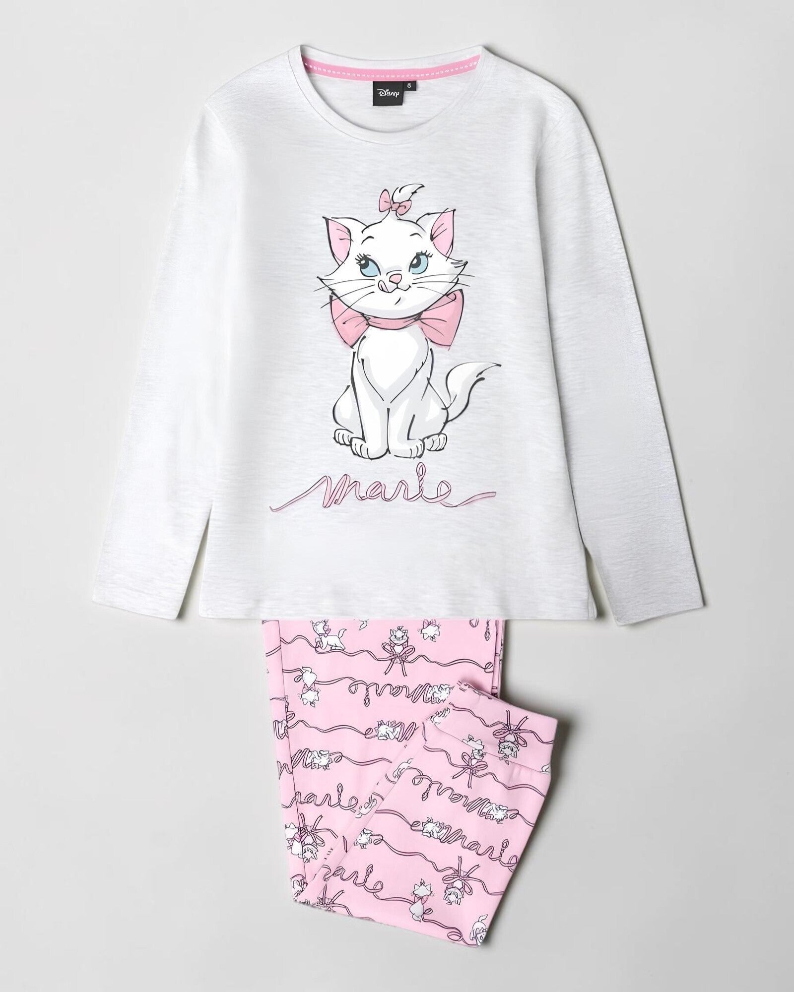 Pigiama bambina Disney Marie Aristogatti 63265 con maglia grigio mélange e pantalone rosa