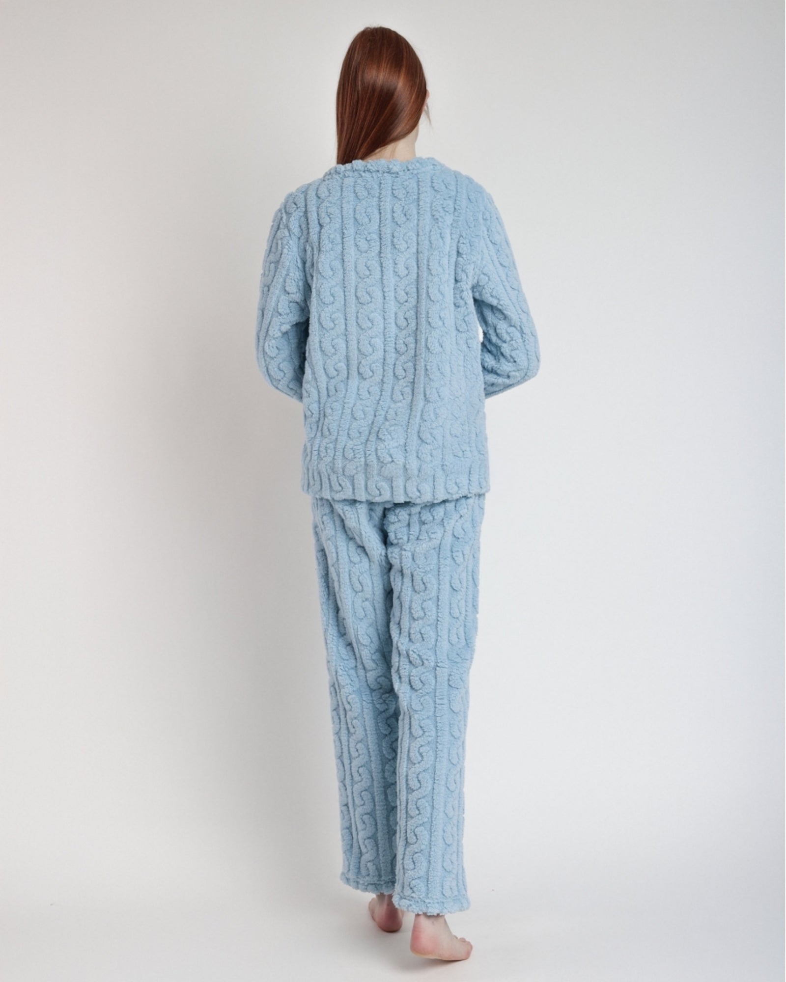 Vista posteriore pigiama donna Admas Art. 63651 in coral fleece jacquard blu