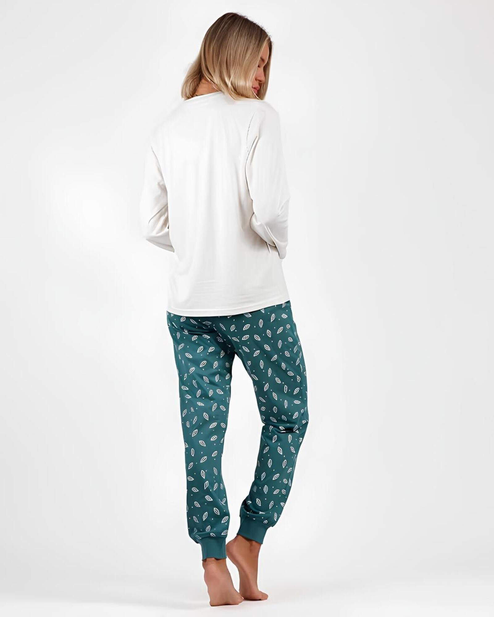 Vista posteriore pigiama donna Admas Flowers con pantaloni verdi fantasia foglie