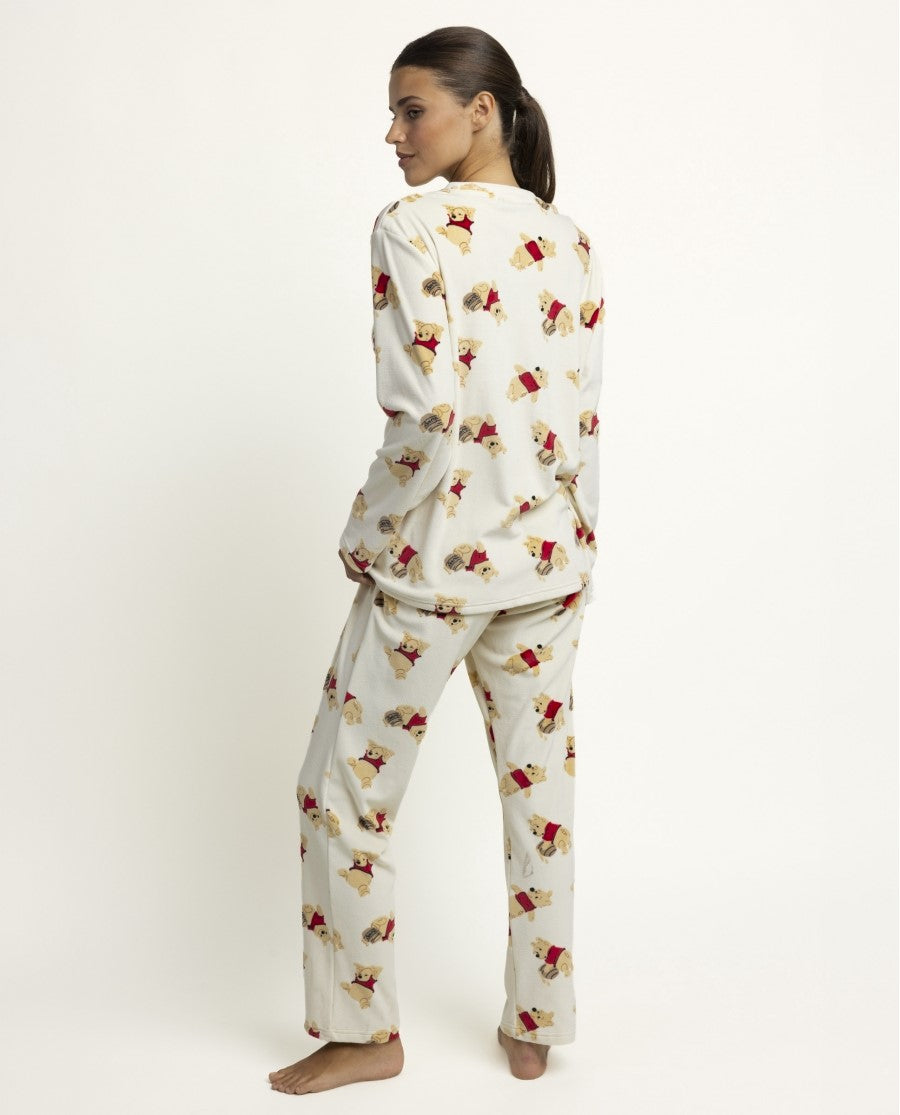 Vista posteriore del pigiama donna Winnie the Pooh 64693, con fantasia coordinata sulla maglia e sui pantaloni lunghi