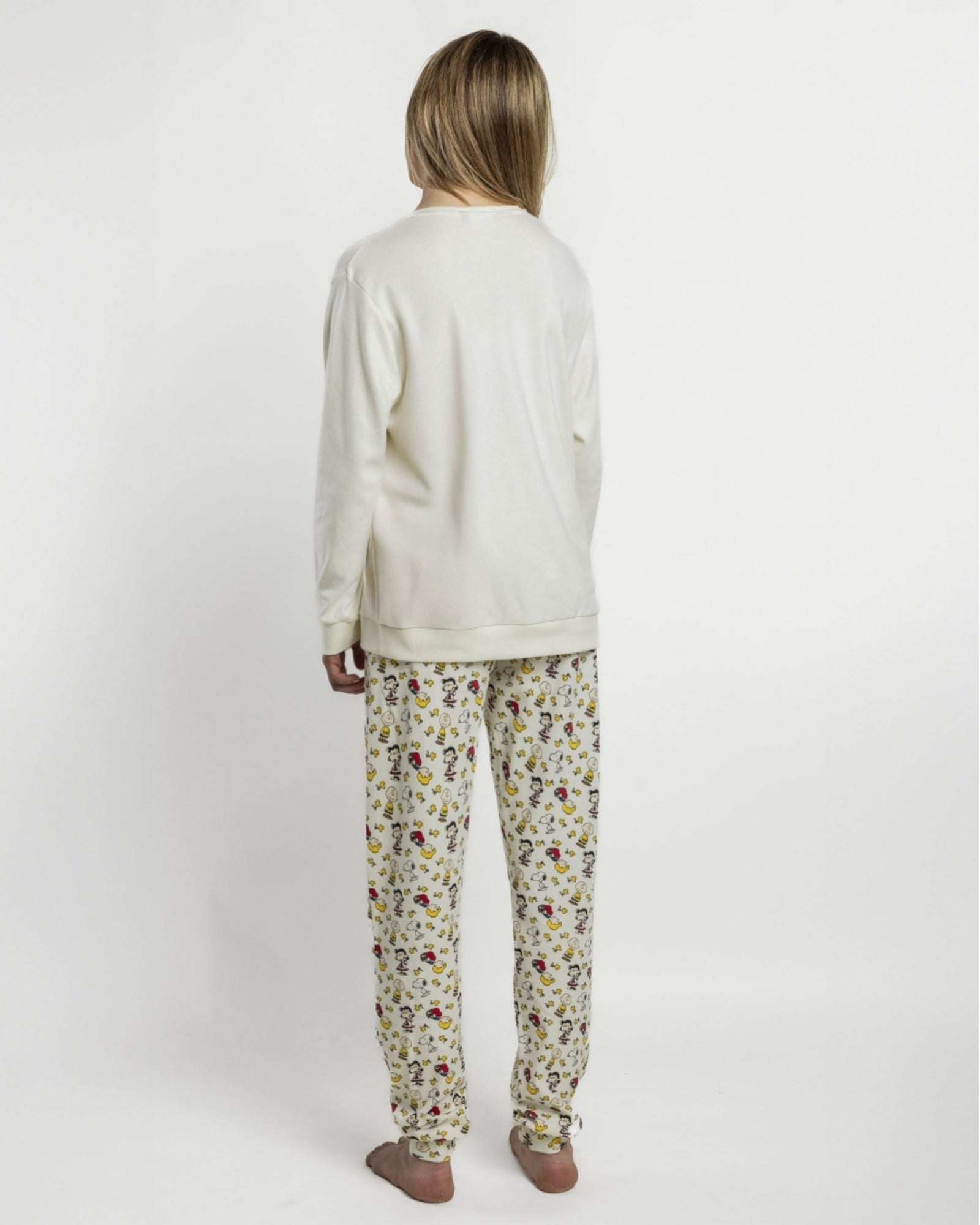Vista posteriore pigiama donna Peanuts 64996 con pantaloni fantasia Snoopy