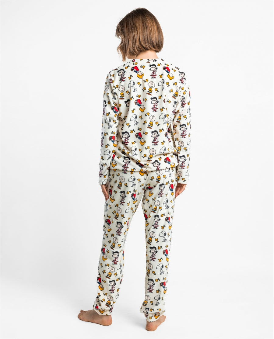 Vista posteriore del pigiama donna Peanuts 64997 con fantasia coordinata su maglia e pantaloni