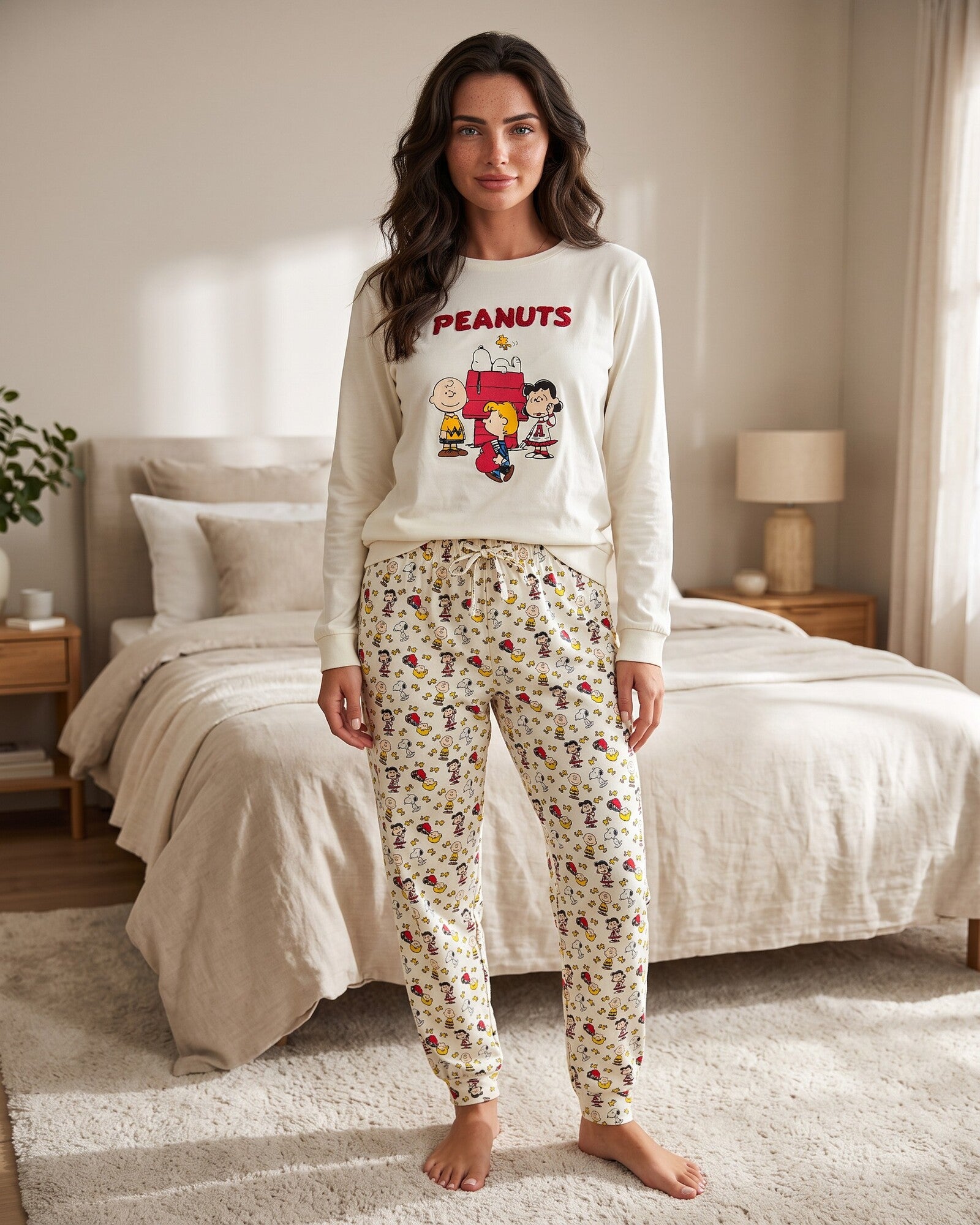 Pigiama donna Peanuts Snoopy 64996 in caldo cotone 100% color crudo