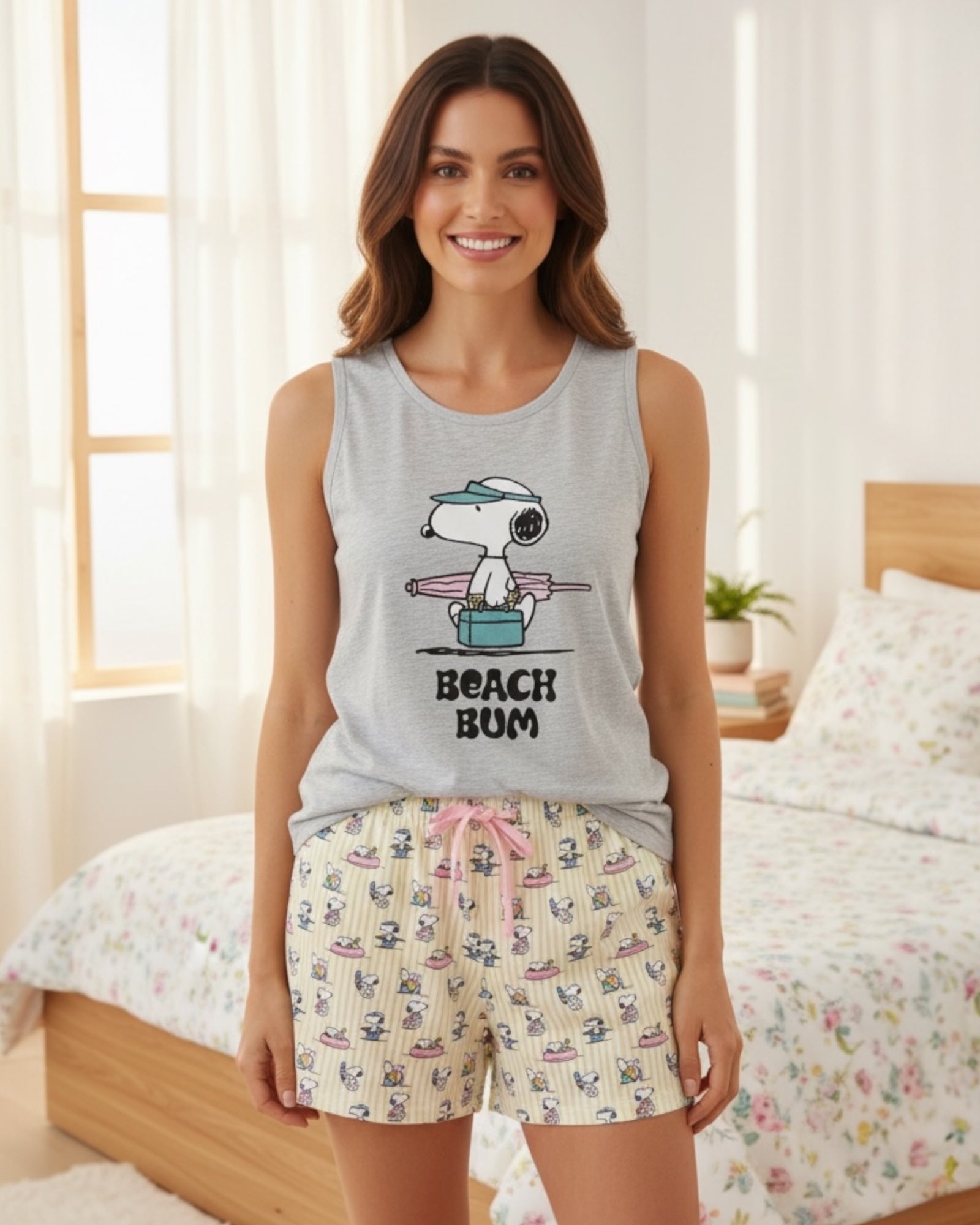 pigiama donna snoopy canotta grigio melange cotone estivo