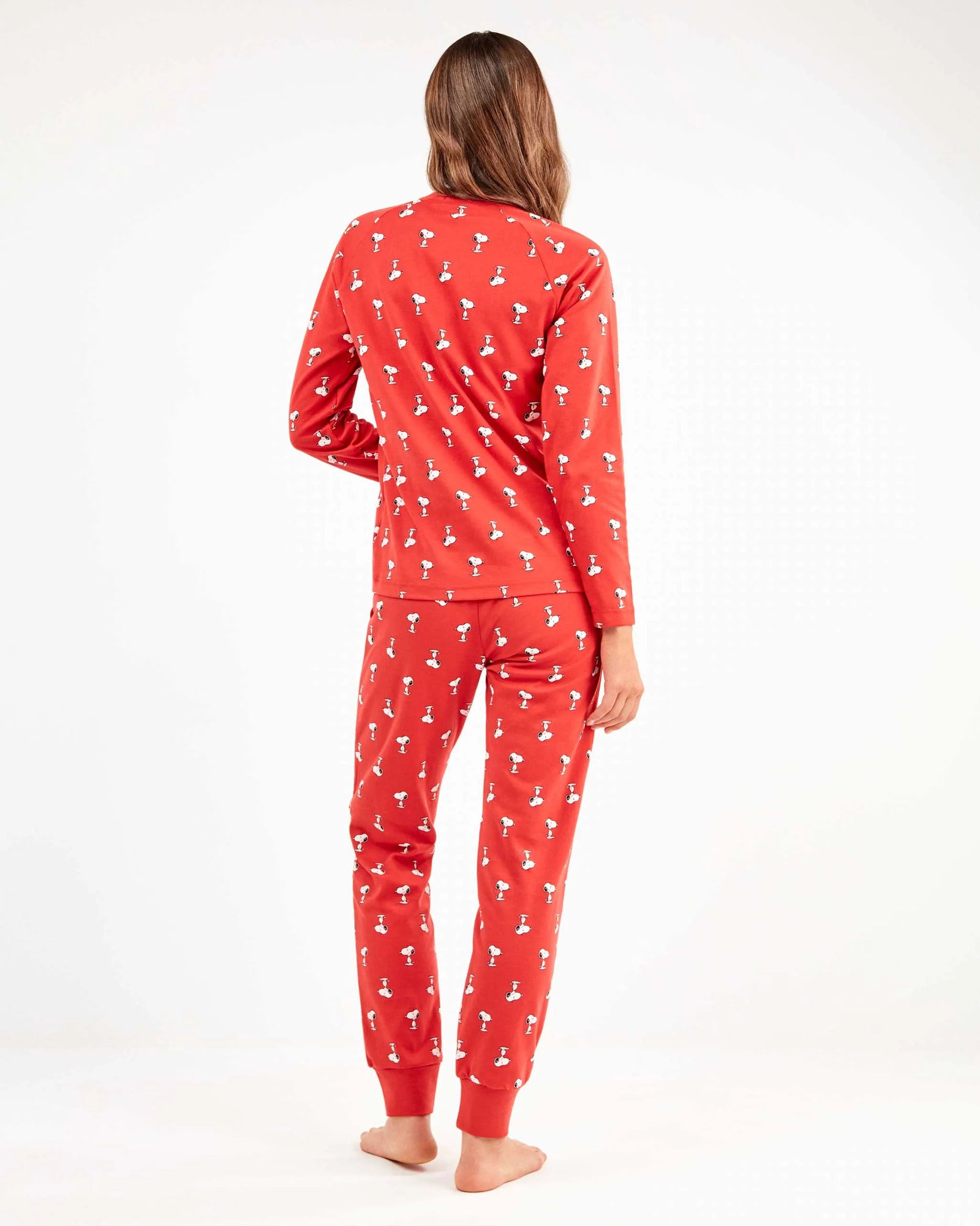 Pigiama donna Snoopy Gisela rosso vista posteriore con pantalone lungo Art. 20334