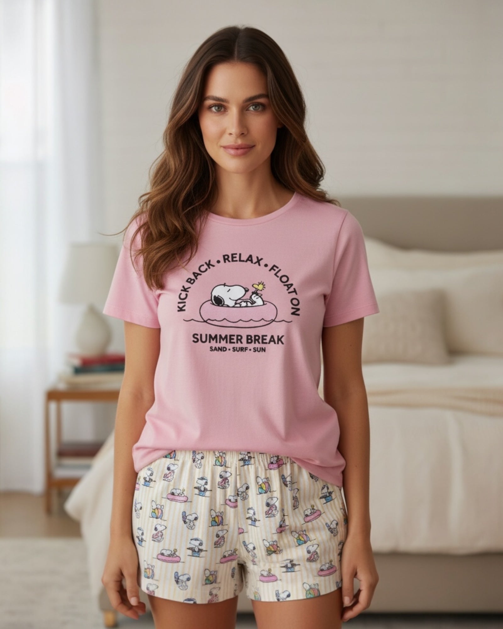 pigiama donna snoopy rosa cotone estivo completo