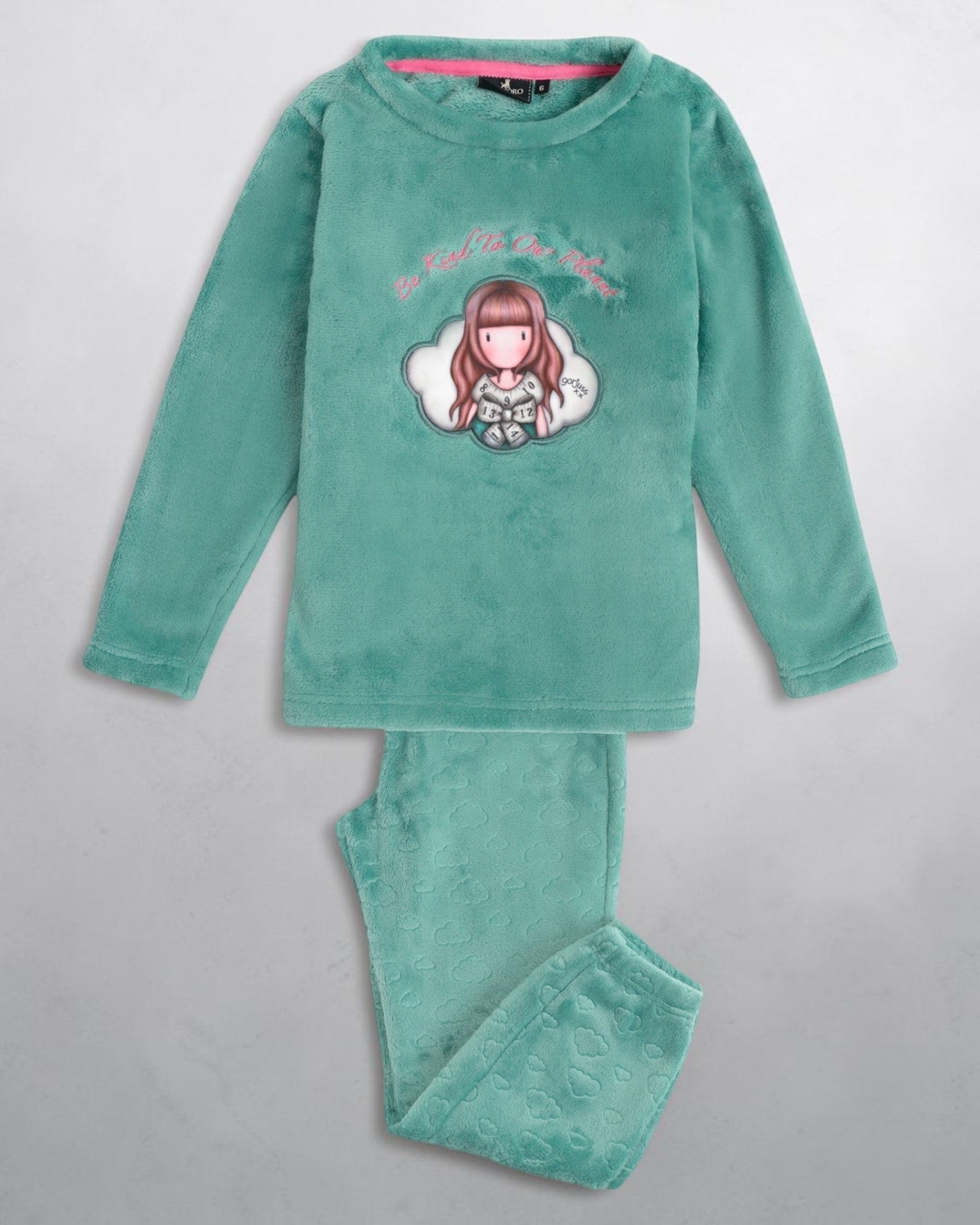 Completo pigiama bambina Santoro Gorjuss Art. 62414 verde acqua con maglia e pantalone lungo