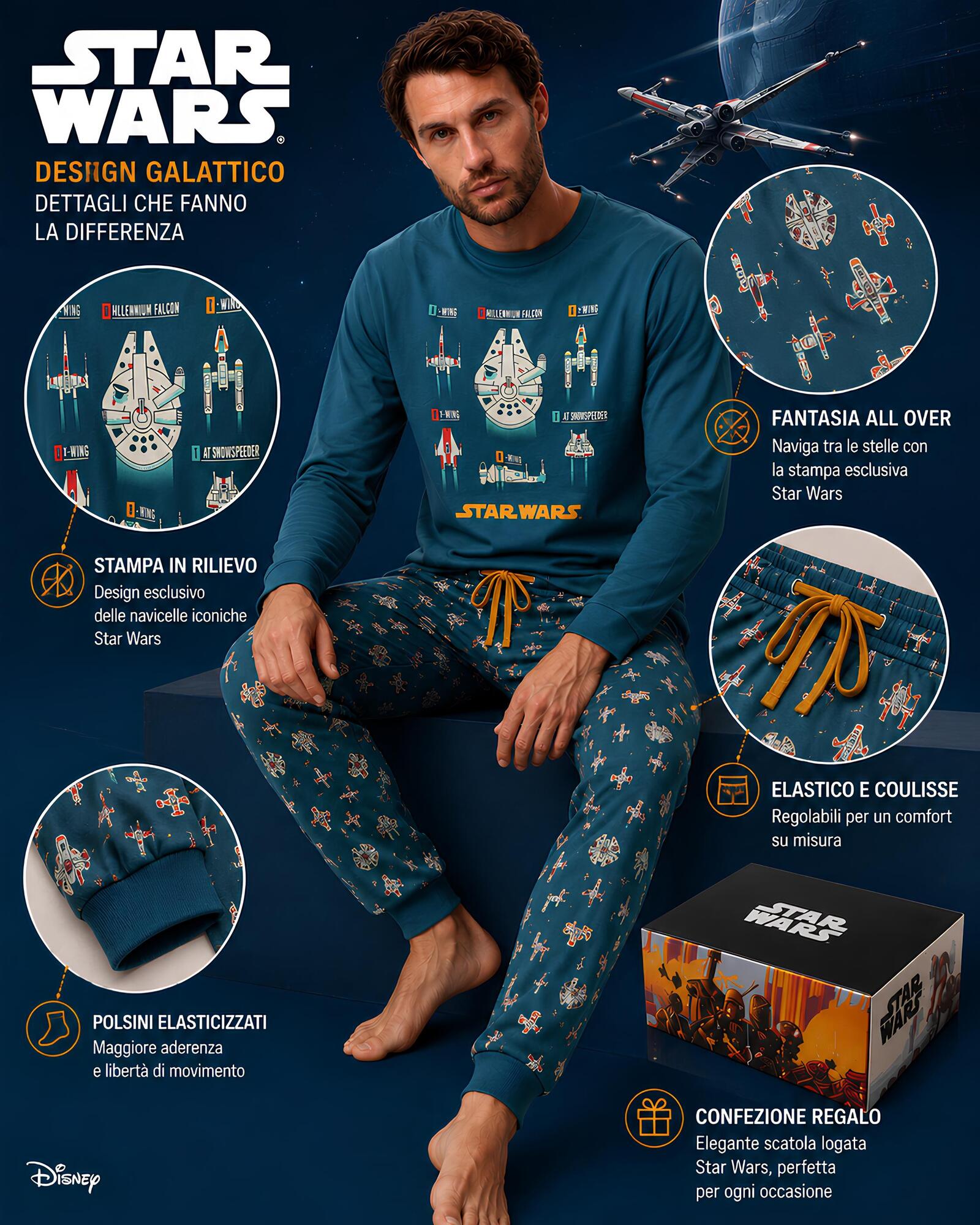 Pigiama Star Wars Spaceships con stampa navicelle, coulisse regolabile e polsini elasticizzati