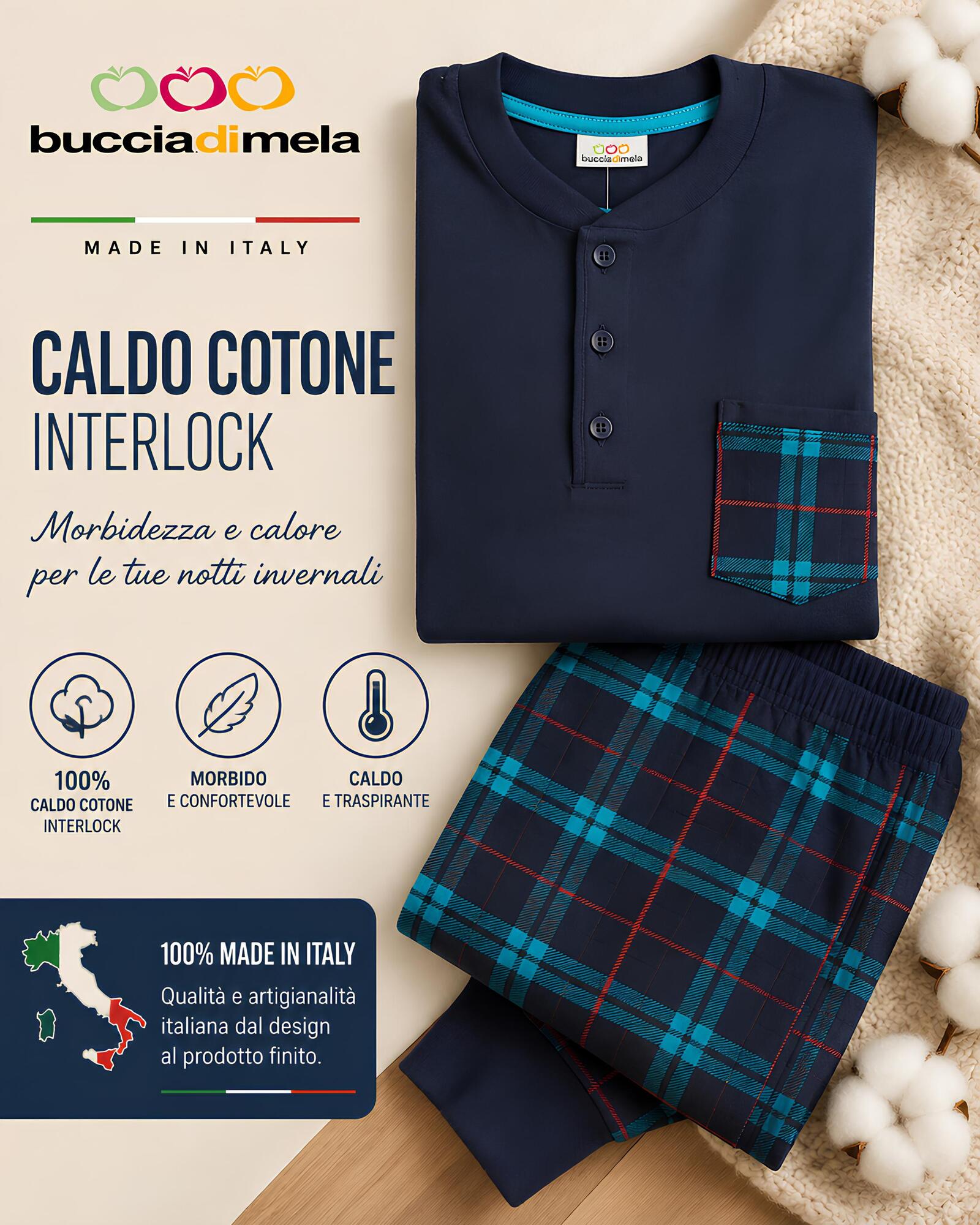 Pigiama uomo Buccia di Mela I8853BM in 100% caldo cotone interlock Made in Italy